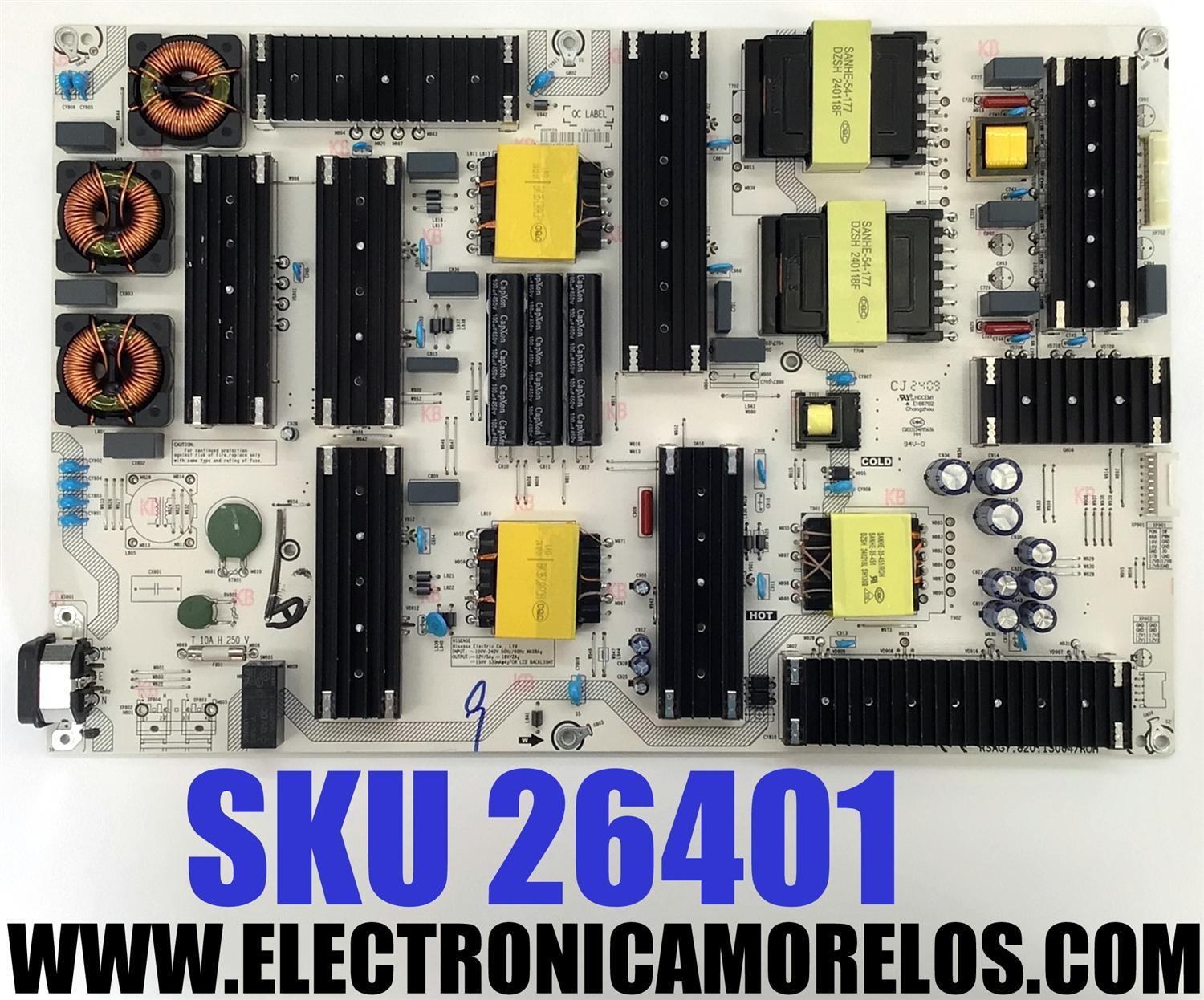 FUENTE DE PODER ORIGINAL PARA TV HISENSE QLED / NUMERO DE PARTE 400926 / RSAG7.820.13064/ROH / 13064-K / E166702 / CQC13134095636 / PANEL HD850H1U51-TBLF\S0\GM\ROH / DISPLAY T850QVN03.4 / MODELO 85QD6N / 85QD75N
