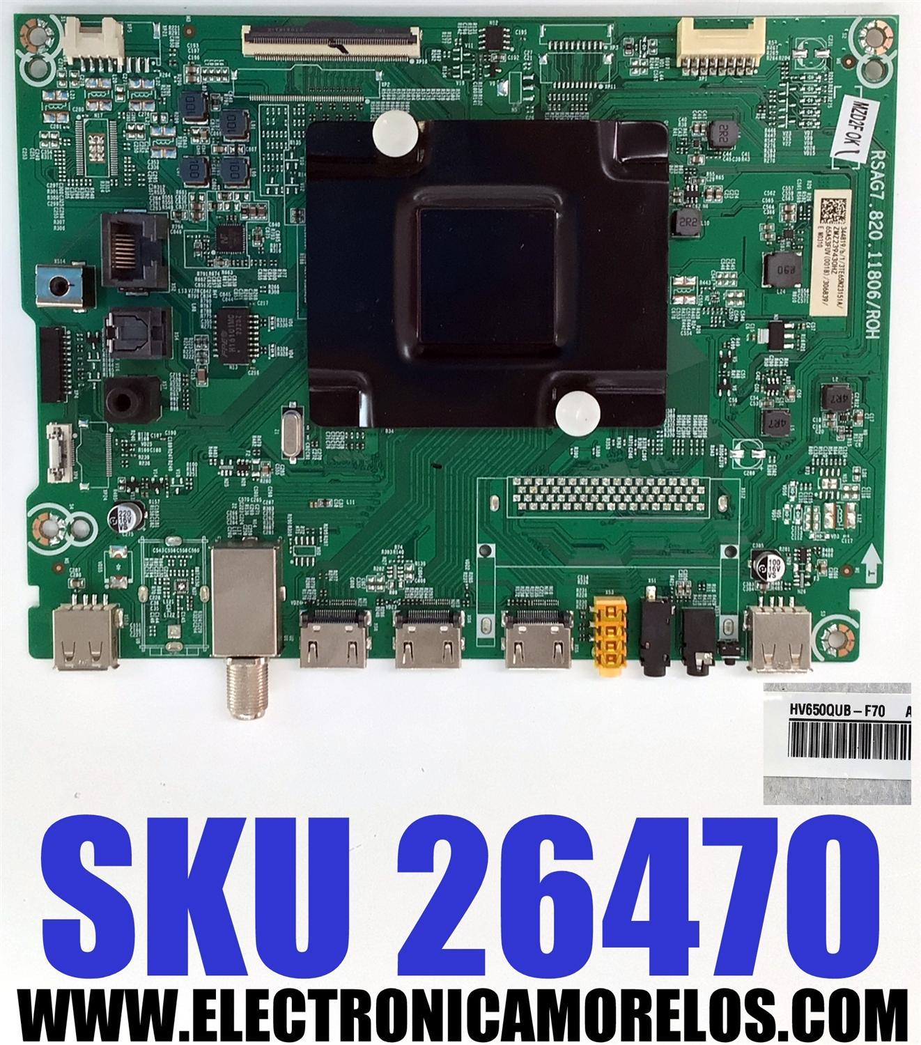 MAIN ORIGINAL PARA TV HISENSE 4K·UHD·HDR ((VIDAA)) / NUMERO DE PARTE 344819 / 306839 / RSAG7.820.11806/ROH / 65A53FUV / 65A53FUV(0018) / H41802PNR43A1 / PANEL HD650Y1U72-T0L6\GM\MCKD3A\ROH / DISPLAY HV650QUB-F70 / MODELO 65A7GV