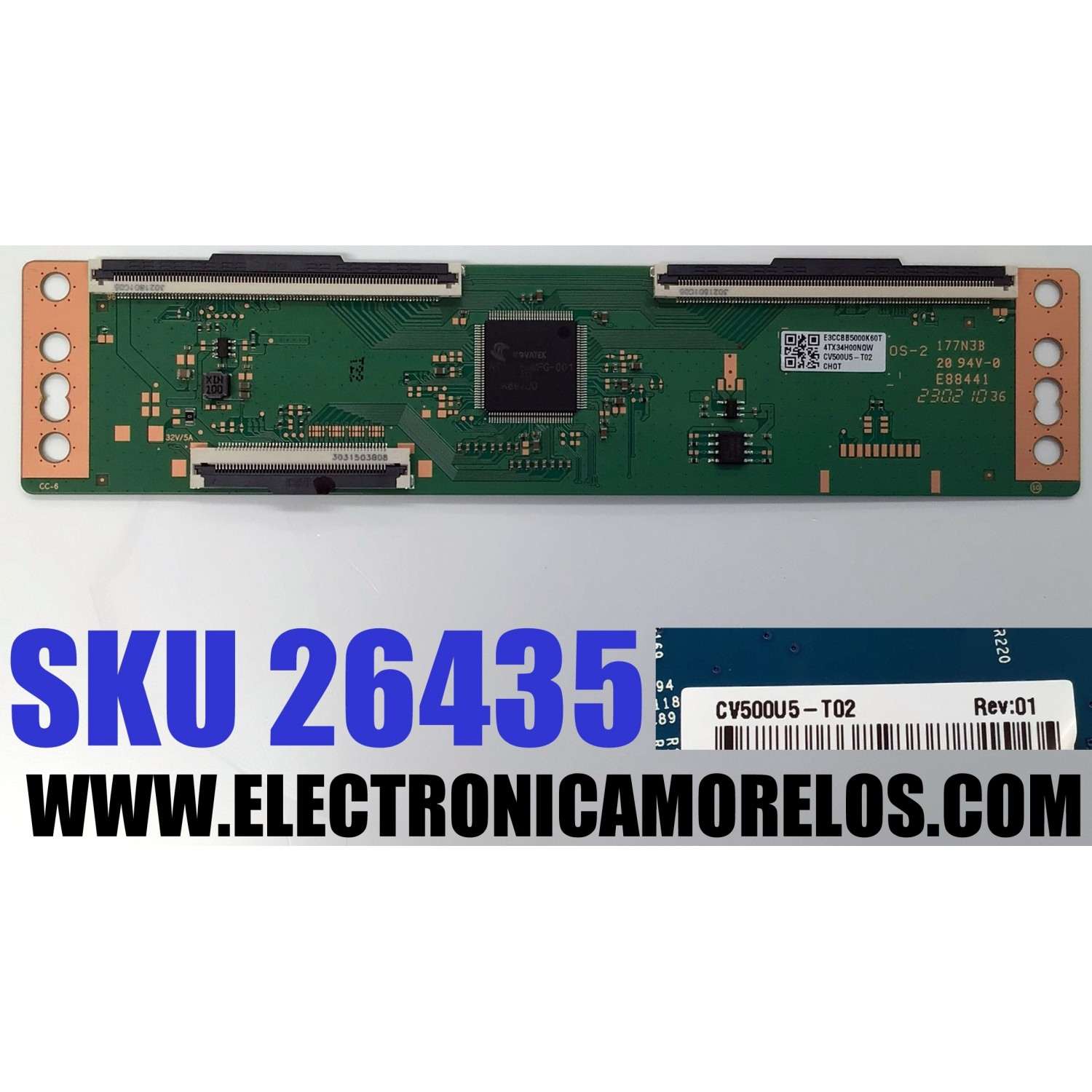 T-CON ORIGINAL PARA TV DAEWOO / NUMERO DE PARTE E3CCBB5000K60T / CV500U5-T02 / 4TX34H00NQW / 177N3B / 0S-2 / E88441 / OS-2 / PANEL LVU500CHDX E0504 / DISPLAY CV500U5-T02 REV:01 / MODELO DAW50UR