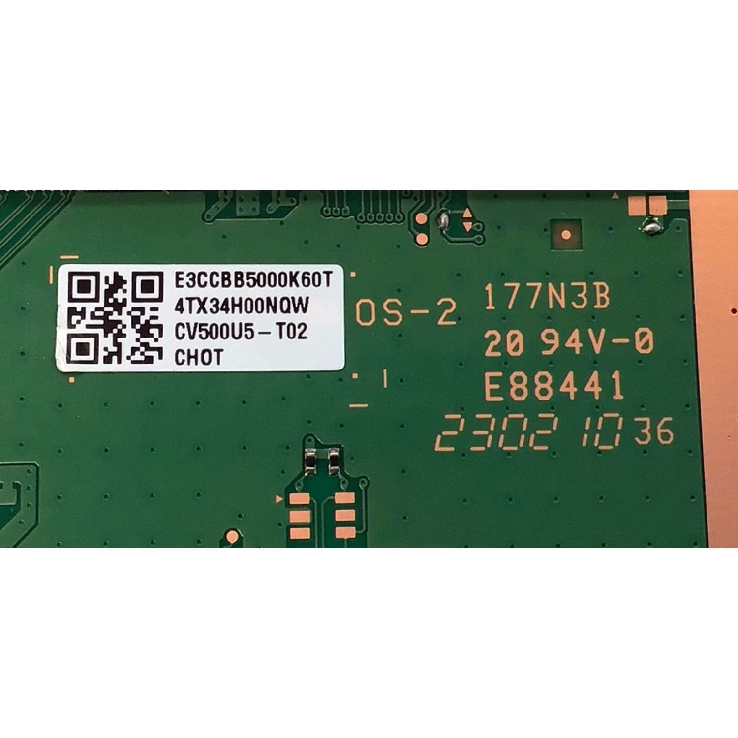 T-CON ORIGINAL PARA TV DAEWOO / NUMERO DE PARTE E3CCBB5000K60T / CV500U5-T02 / 4TX34H00NQW / 177N3B / 0S-2 / E88441 / OS-2 / PANEL LVU500CHDX E0504 / DISPLAY CV500U5-T02 REV:01 / MODELO DAW50UR - Imagen 2