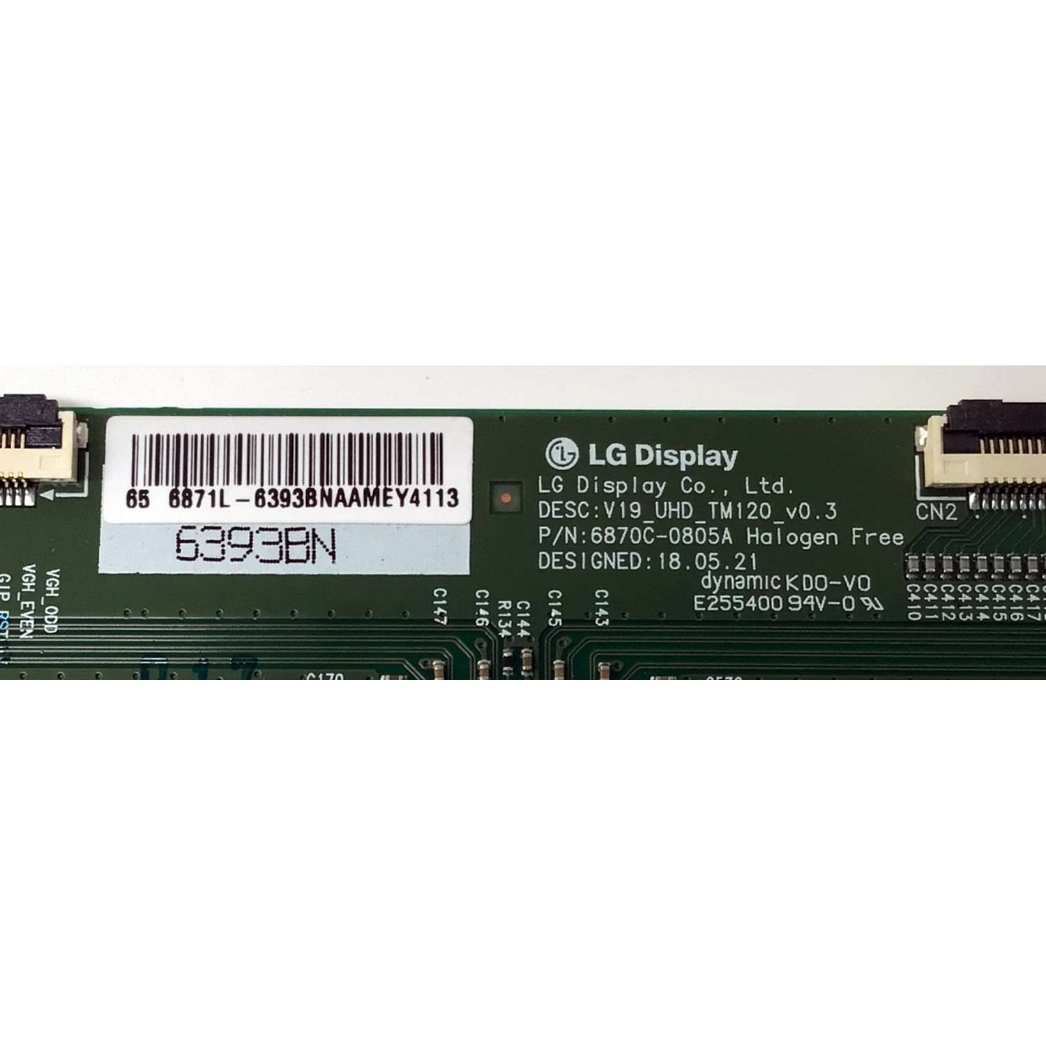T-CON ORIGINAL PARA TV ONN / NUMERO DE PARTE 6871L-6393B / 6870C-0805A / 6393B / V19_UHD_TM120_V0.3 / E255400 / PANEL K650WDGF / DISPLAY LC650EQQ (SM)(A3) / MODELOS 100012587 65 PULGADAS / E4FAB65R / 65R6E4 - Imagen 2