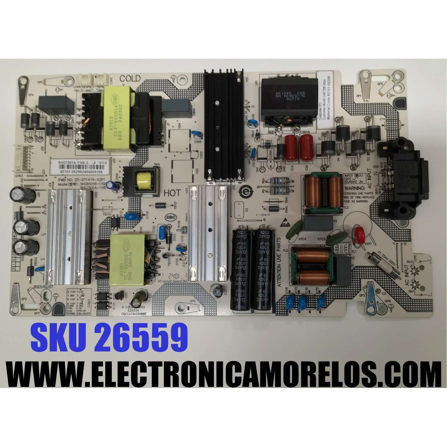 FUENTE DE PODER ORIGINAL PARA TV VIZIO / NUMERO DE PARTE 60101-05298 / SHG6501B-116E / SHG7501A-116E / SHG7501A-116E2 / 25-DT1474-X2P1 / PANEL BOEI750WQ1 / DISPLAY HV750QUB-F91 / MODELOS V4K75M-0804 / V4K75C-0804
