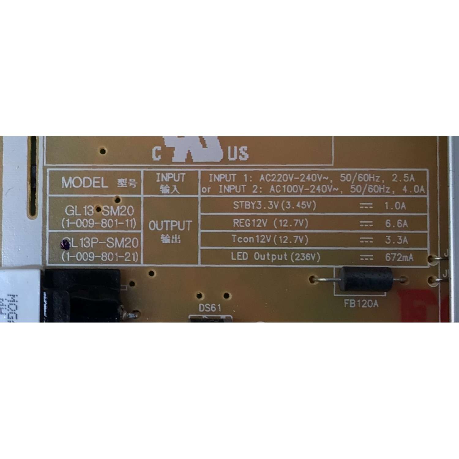 FUENTE DE PODER PARA TV SONY / NUMERO DE PARTE 100980122 / 1-009-801-21 / GL13-SM20 / GL13PSM20 / FSMDPSN0005V / PANEL BOEI550WQ1 / DISPLAY HV550QUB-F1L / MODELOS KD-55X77CL / KD55X77CL / KD-55X77L / FW-55BZ30L / FW-55BZ35L / FW-55BZ40L  - Imagen 2