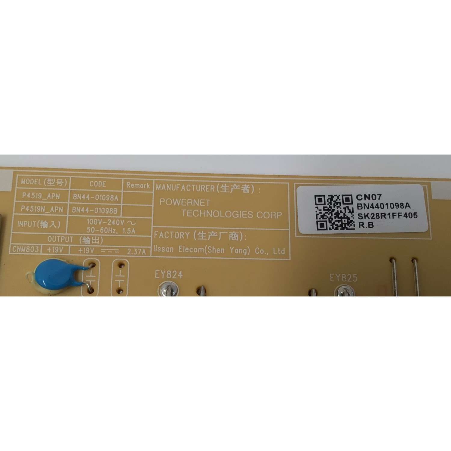 FUENTE DE PODER PARA MONITOR SAMSUNG ORIGINAL / NUMERO DE PARTE BN44-01098A / BN44-01098B / P4519N_APN / P4519_APN / BN4401098A / PANEL CY-MA270BNHV1H / MODELO S27AM500NL / S27AM500N / LS27AM500NLXZX / LS27AM500NLXZX CA01 - Imagen 2