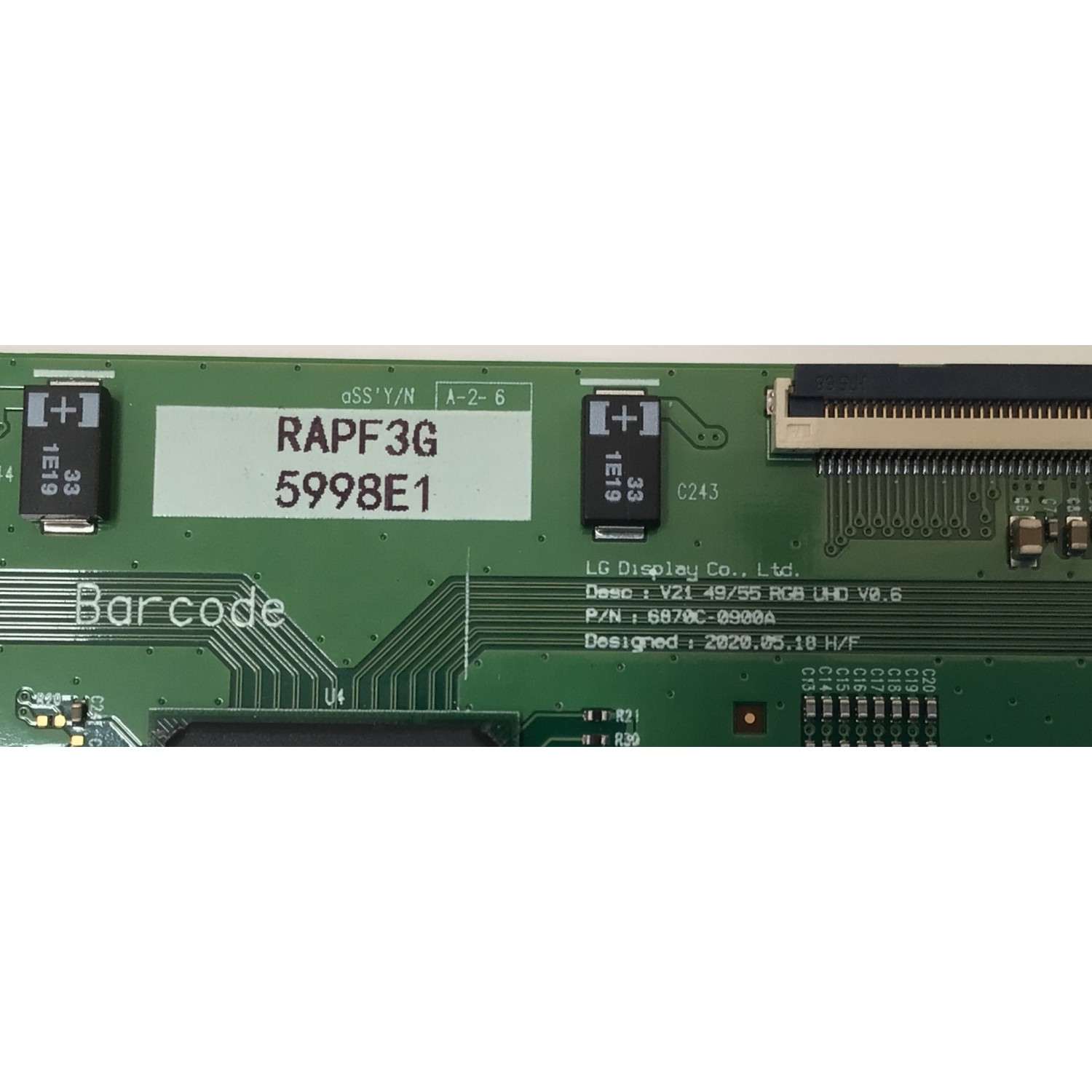 T-CON PARA TV PANASONIC / NUMERO DE PARTE 5998E / 6870C-0900A / 5998E1 / RAPF3G / PANEL LD550EQE (FP)(A2) / MODELO TH-55SQ1W - Imagen 2