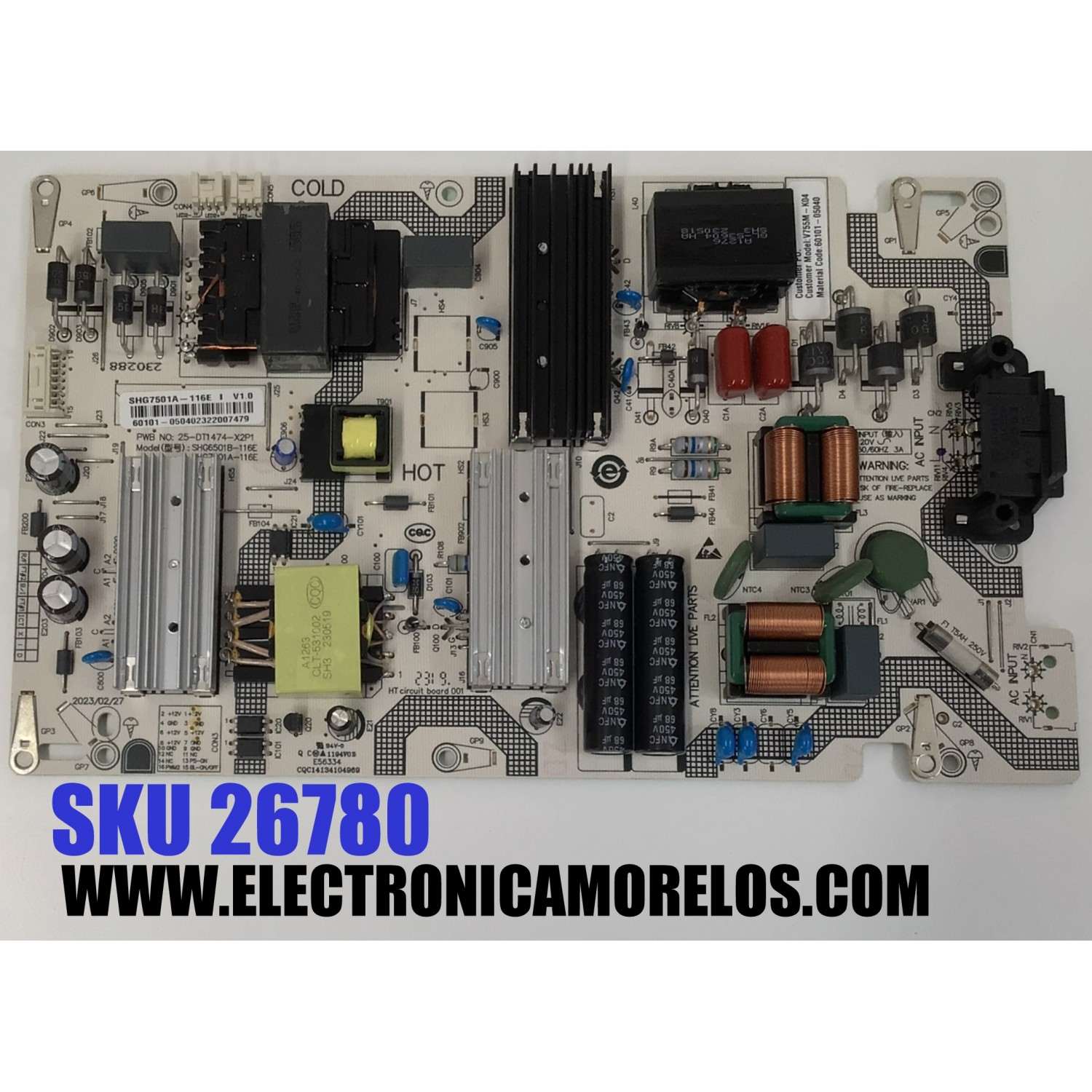 FUENTE DE PODER ORIGINAL PARA TV VIZIO / NUMERO DE PARTE 60101-05040 / SHG7501A-116E / SHG6501B-116E / 25-DT1474-X2P1 / V755M-K04 / PANEL BOEI750WQ1 / DISPLAY HV750QUB-F91 / MODELO V755X-K04 / V755X-K04 LBSFR5BZ / V755M-K04 / V755M-K04 LBSFR5KZ