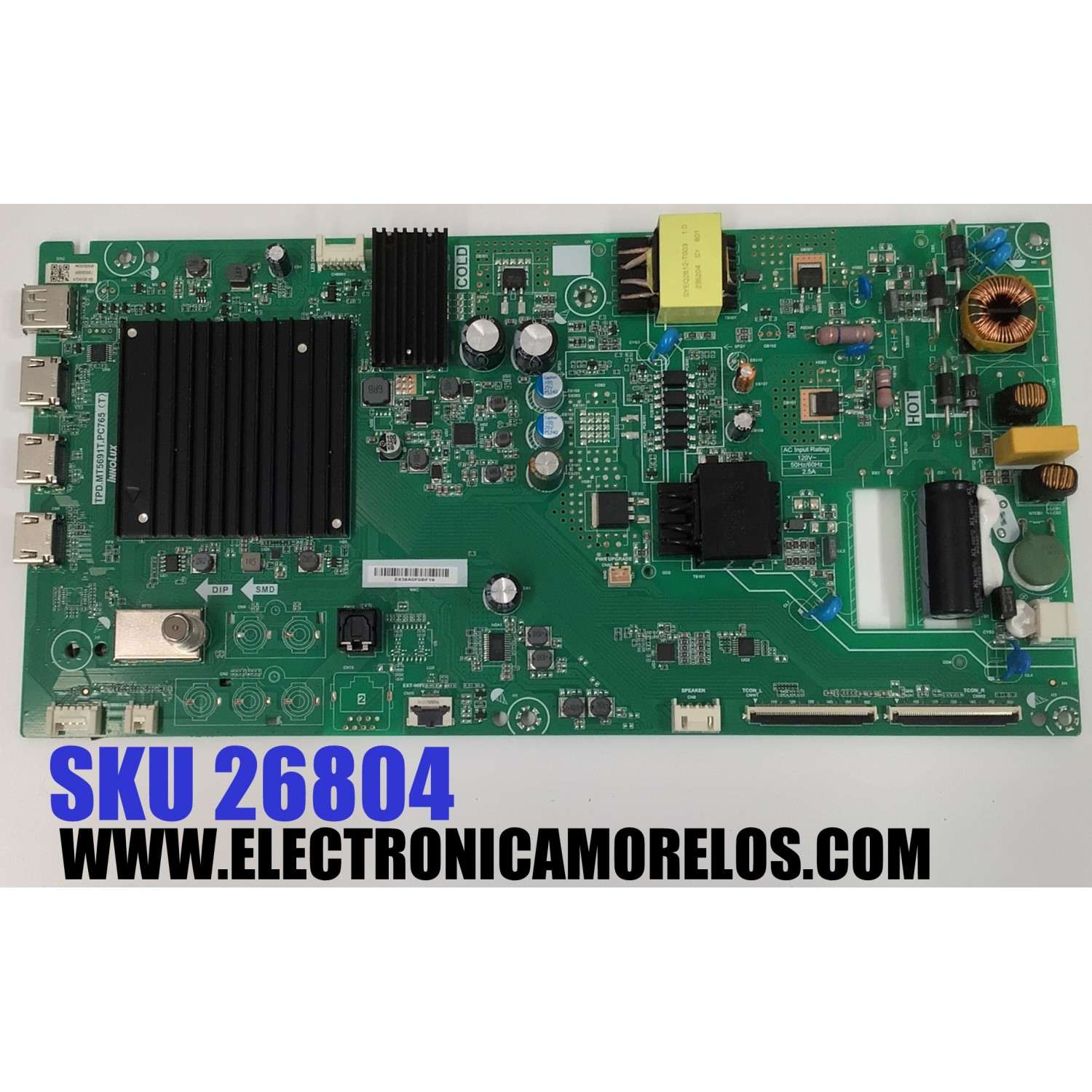 MAIN FUENTE ((COMBO)) PARA TV VIZIO 4K·UHD·HDR· ((SMART CAST)) / NUMERO DE PARTE TPD.MT5691T.PC765 / TPD.MT5691T.PC765 (T) / M0009D00R / A000EX00J / AY341U01E0 / PANEL V500DJ7-E03 / V500DJ7-203 / DISPLAY V500DJ7-E03 REV.CE / MODELO V4K50M-0809