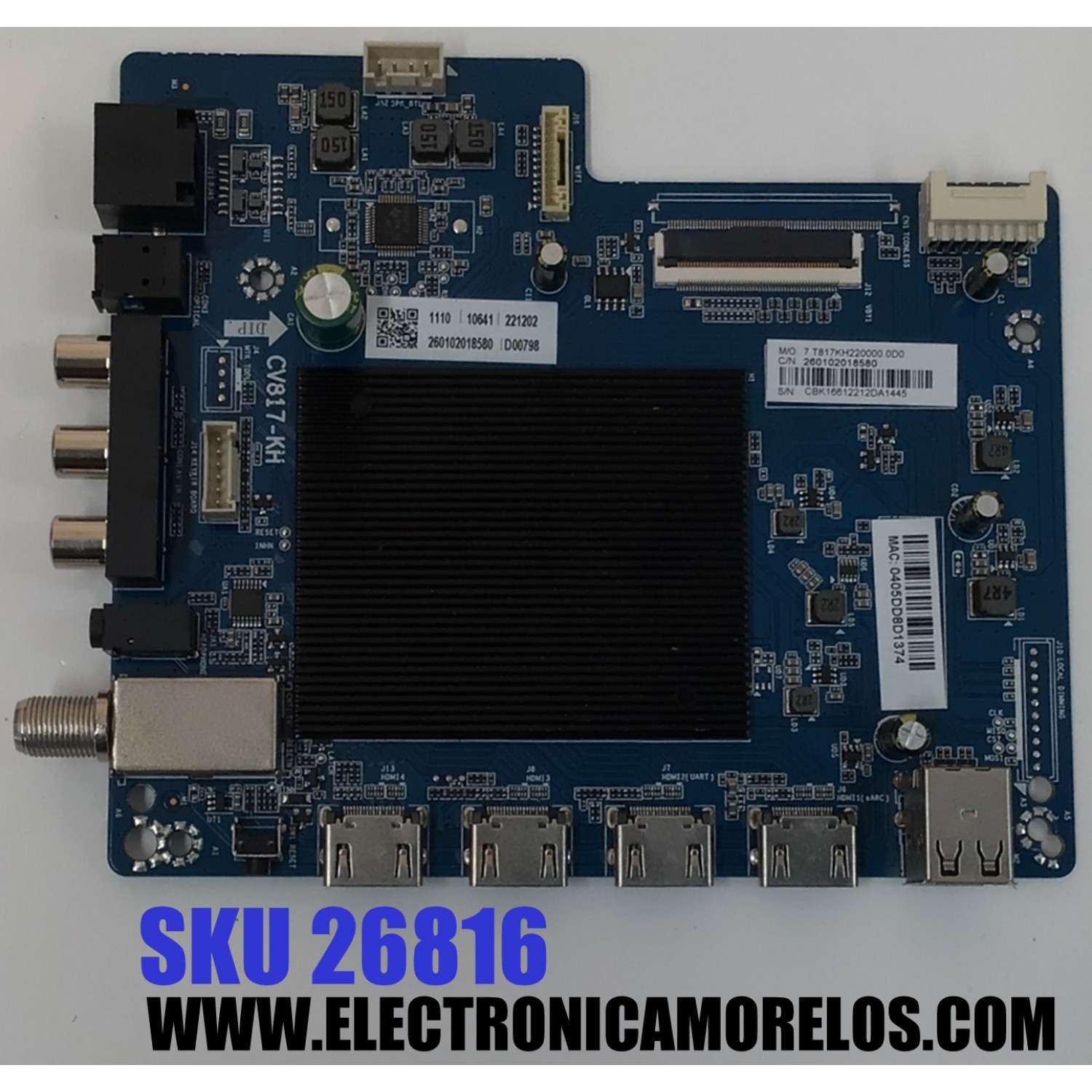 MAIN PARA TV WESTINGHOUSE / NUMERO DE PARTE 260102018580 / CV817-KH / 7.T817KH220000.0D0 / 0405DD8D1374 / PANEL HK650WLEDM-SH8FH/ DISPLAY PT650GT01-2 / MODELO WR65UX4210 / WR65UT4212