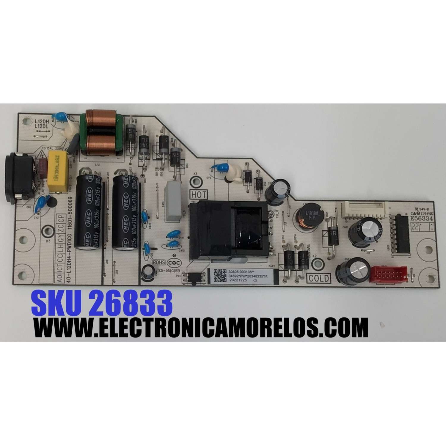 FUENTE DE PODER PARA TV TCL / NUMERO DE PARTE 30805-000136 / 40-L12DH4-PWD1CG / 11601-500069 / 20348335 / 20221225 / PANEL LVU430NDEL / MODELO 43S451 / 43S455
