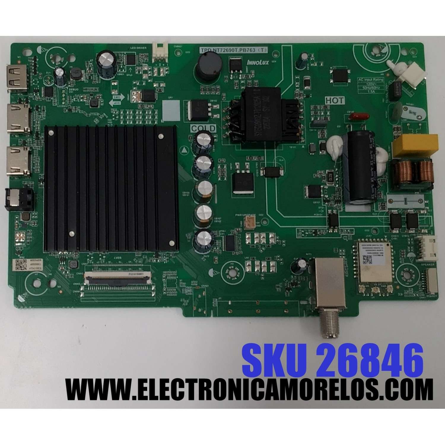 MAIN FUENTE COMBO ORIGINAL PARA TV VIZIO FULL HD SMARTCAST / NUMERO DE PARTE TPD.NT72690T.PB763 / TPD.NT72690T.PB763 (T) / M0009A00R / A000EK00J / AY3421081X / PANEL V400HJ9-E03 REV.C1 / DISPLAY V400HJ9-203 / MODELO VFD40M-0809 / VFD40M-0809 LNIS6GA