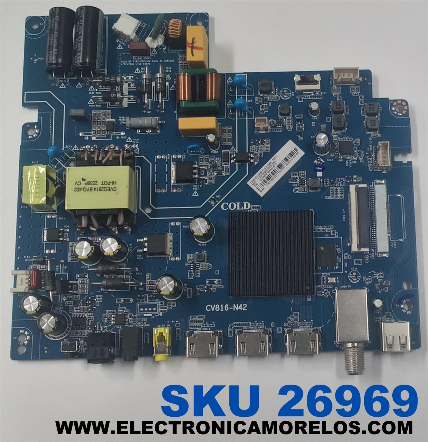 MAIN FUENTE COMBO PARA TV PHILIPS ORIGINAL FHD ROKU TV / NUMERO DE PARTE 02-3MT816A40 / 02-3MT816A40 / 02-3MT816A40-J01T / DMA7511906 / 7.D816NA212000.3A0 / PANEL LVF400CMDX E0226 / DISPLAY V400HJ9-PE1 REV.C4 / MODELO 40PFL4775/F7 / 40PFL4775/F7 A