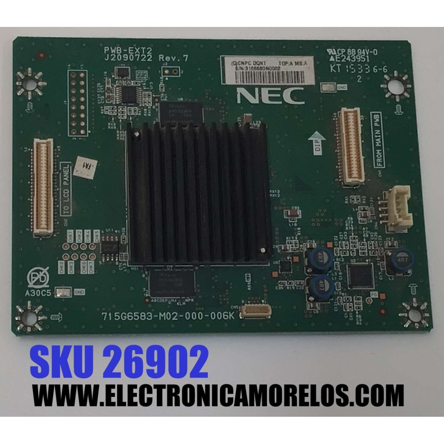 TARJETA INTERFACE PARA TV NEC ORIGINAL / NUMERO DE PARTE CNPCDQN1 / 715G6583-M02-000-006K / (Q)CNPCDQN1 / PWB-EXT2 / J2090722 REV.7 / MODELO X464UNS