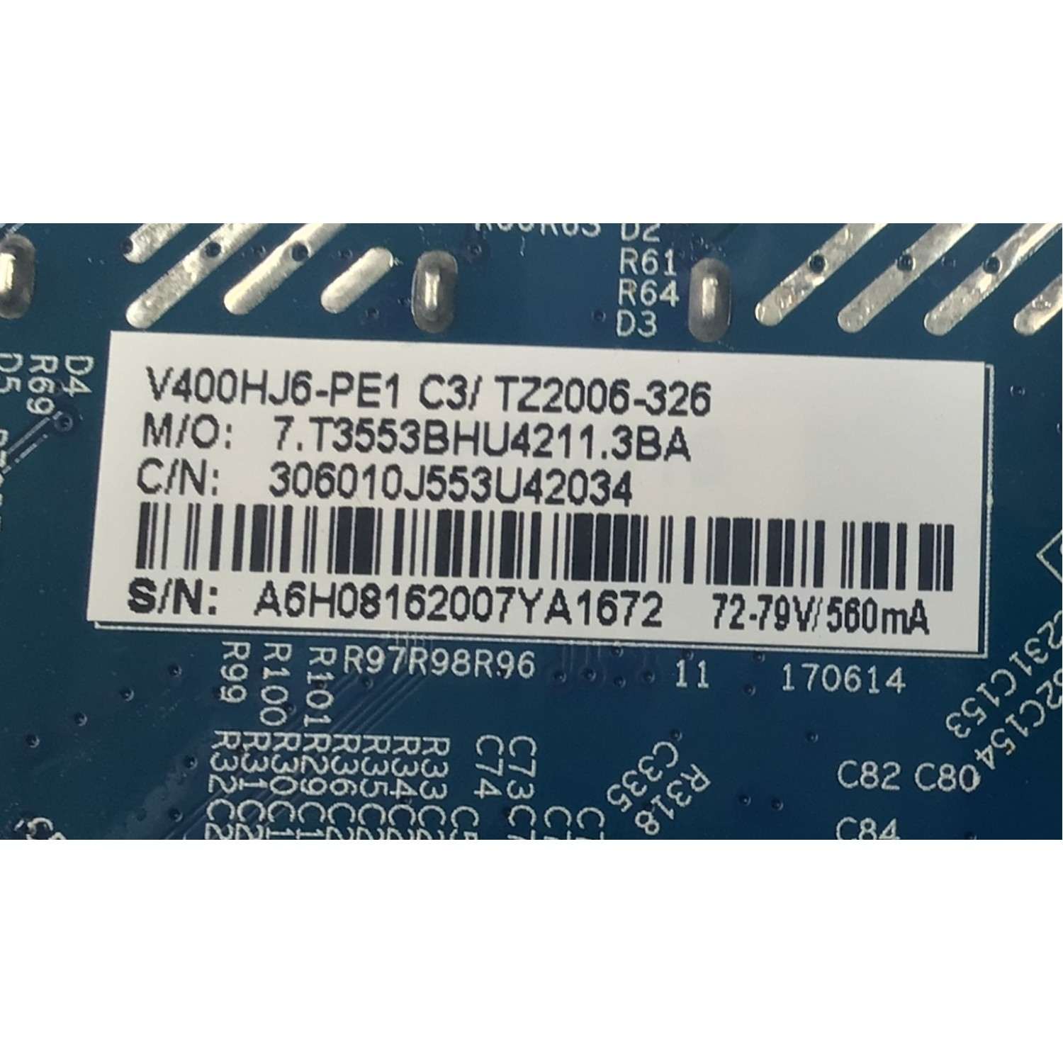 MAIN FUENTE COMBO PARA TV RCA ORIGINAL FHD / NUMERO DE PARTE TZ2006-326 / CV3553BH-U42 / 7.T3553BHU4211.3BA / 306010J553U42034 / PANEL CX400DLEDM / DISPLAY V400HJ6-PE1 REV.C3 / MODELO RLDED4016A-E - Imagen 3