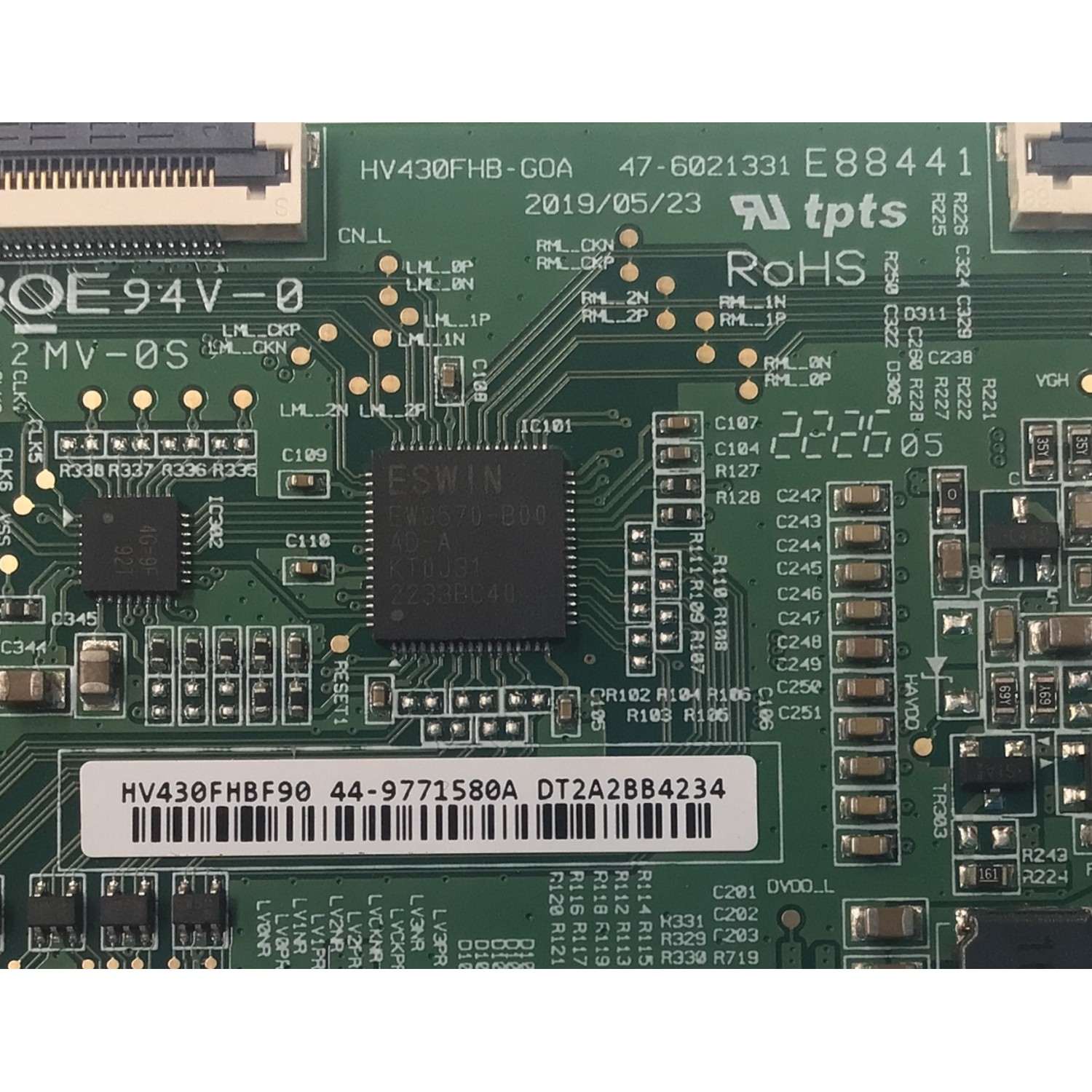 T-CON PARA TV VIZIO ORIGINAL / NUMERO DE PARTE 44-9771580A / 47-6021331 / HV430FHBF90 / E88441 / HV430FHB-GOA / HV430FHB-G0A / 103W1B / PANEL BOEI430WU1 / DISPLAY HV430FHB-F90 / MODELO D43F-J04 / D43F-J04 LBVFC9TZ - Imagen 2