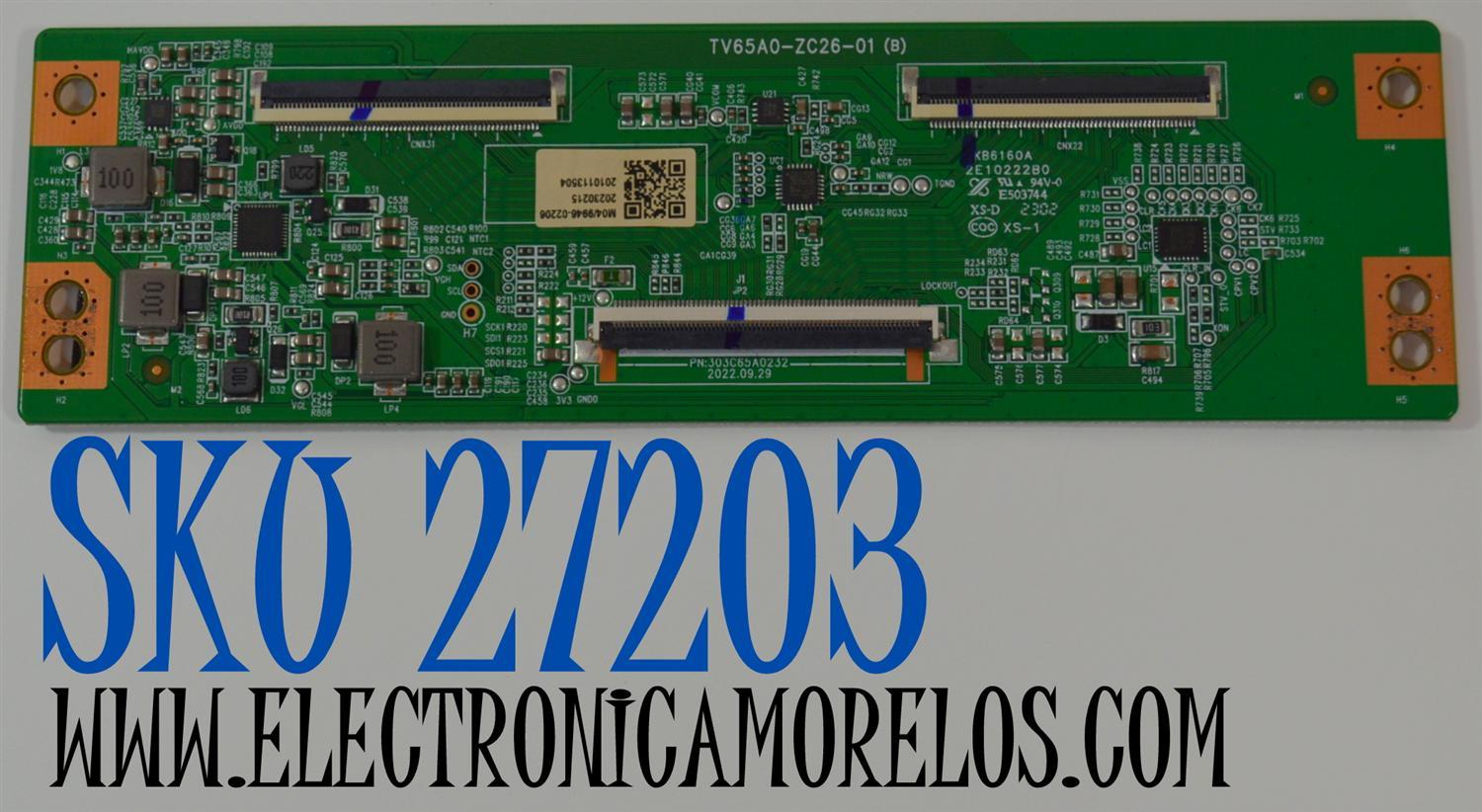 T-CON ORIGINAL PARA TV ONN / NUMERO DE PARTE 513C65A0M04 / TV65A0-ZC26-01 / M04/9946-02206 / 20230215 / 2010113504 / KB6160A / 2E10222B0 / 2E10222BO / DISPLAY JR645R3HA7L / MODELO 100012587 65"