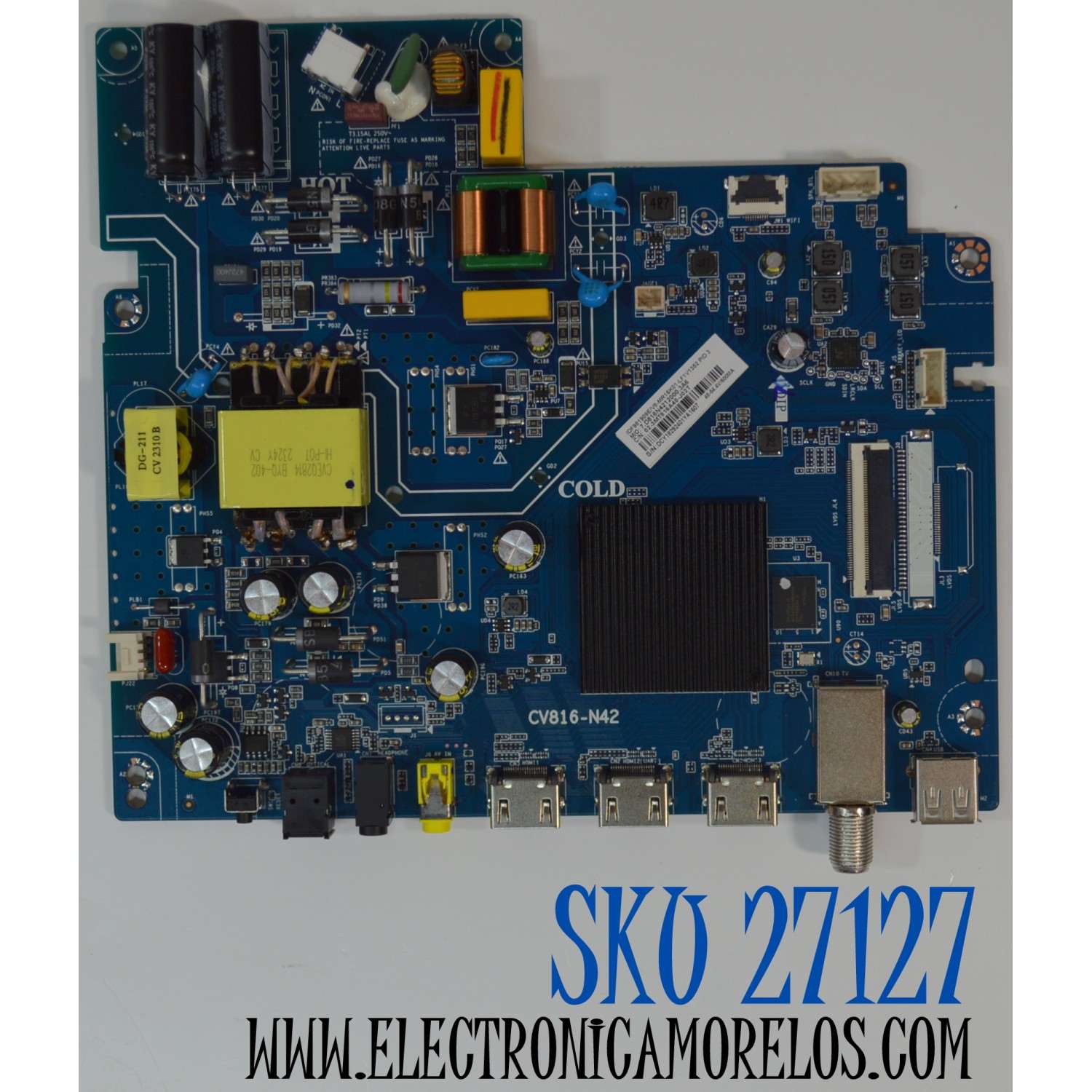 MAIN FUENTE COMBO ORIGINAL NUEVA PARA TV HKPRO / JVC / ROKU TV FHD / NUMERO DE PARTE 02-3MT816A40-J02T / CV816-N42 / V8-MR16K01-LF1V1352 / IDF981909E / 7.D816N4212000.3A6 / 088-P2K5519A0 / CQC17134172152 / MODELO HKP40R02 / SI40FR