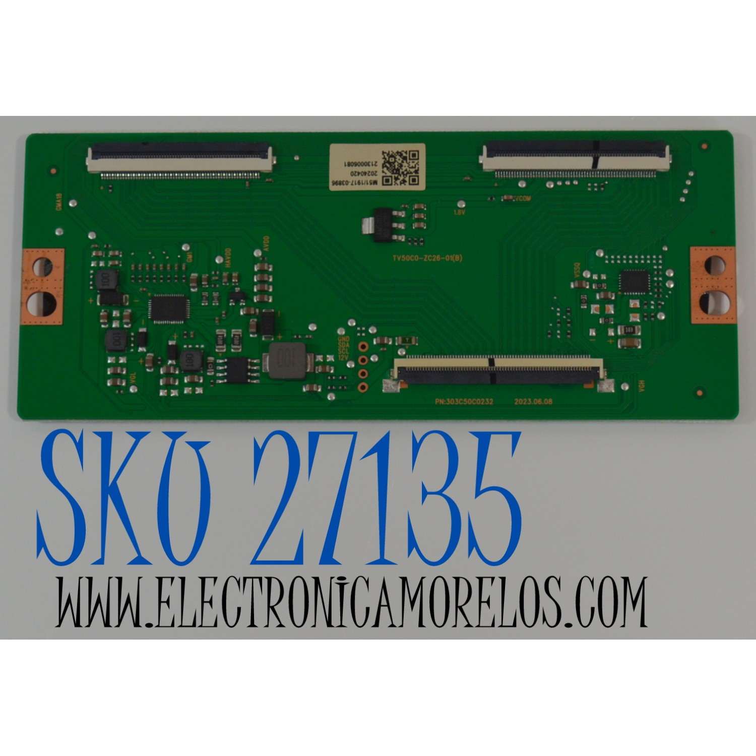 T-CON ORIGINAL PARA TV ONN / NUMERO DE PARTE 513C50C0M51 / TV50C0-ZC26-01(B) / 303C50C0232 / M51/1917-03896 / 20240420 / 2130006081 / PANEL V550DJ2-Q01 (D1) / DISPLAY V550DJ2-Q01 REV.D1 / MODELO 100012586 55"