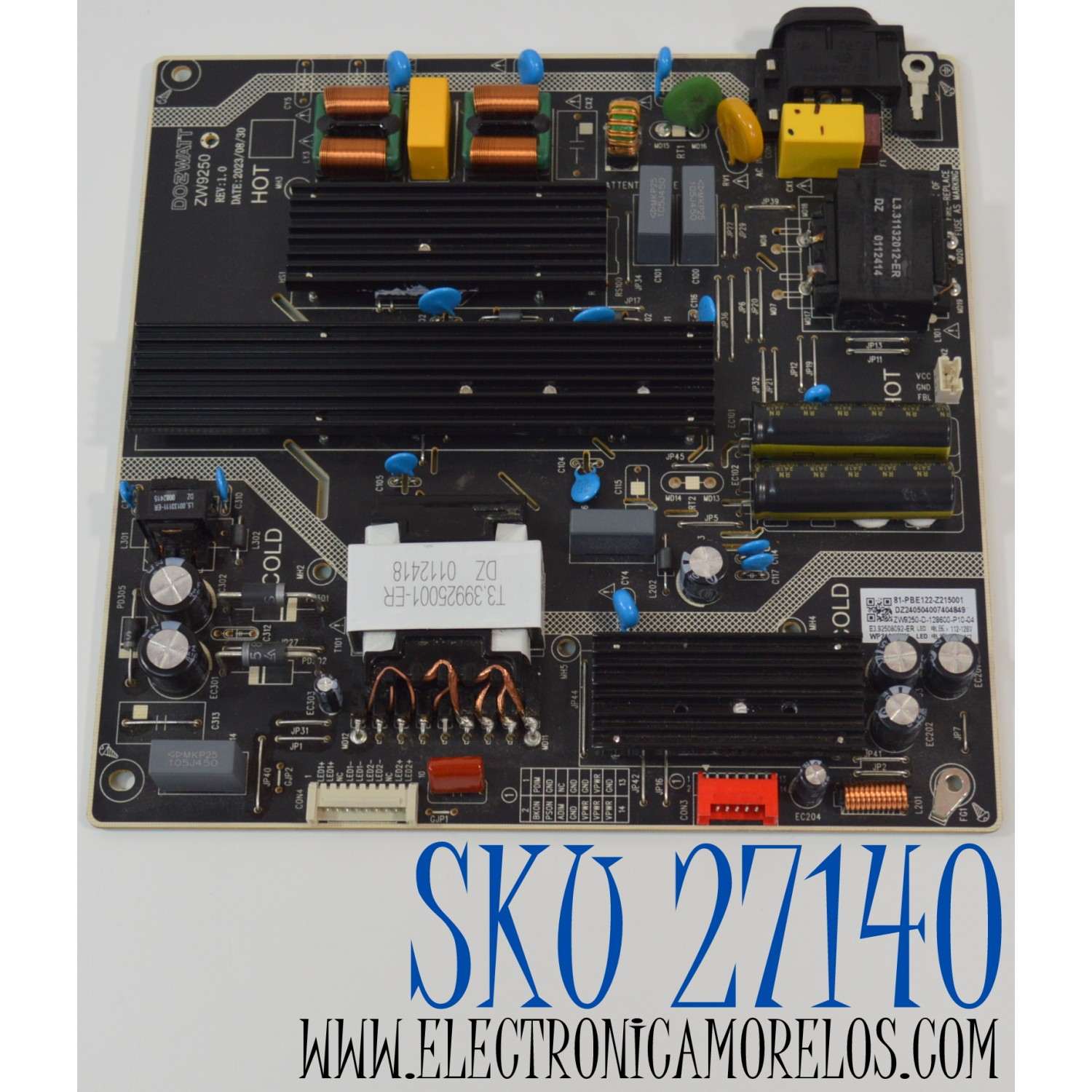 FUENTE DE PODER ORIGINAL NUEVA PARA TV YANDEX TV / NUMERO DE PARTE 81-PBE122-Z215001 / ZW9250 / E3.92508092-ER / ZW9250 REV:1.0 / ZW9250-D-128600-P10-04 / WP24040074 / WP24040074 / CQC21134290602 / MODELO 65YNDX-00077