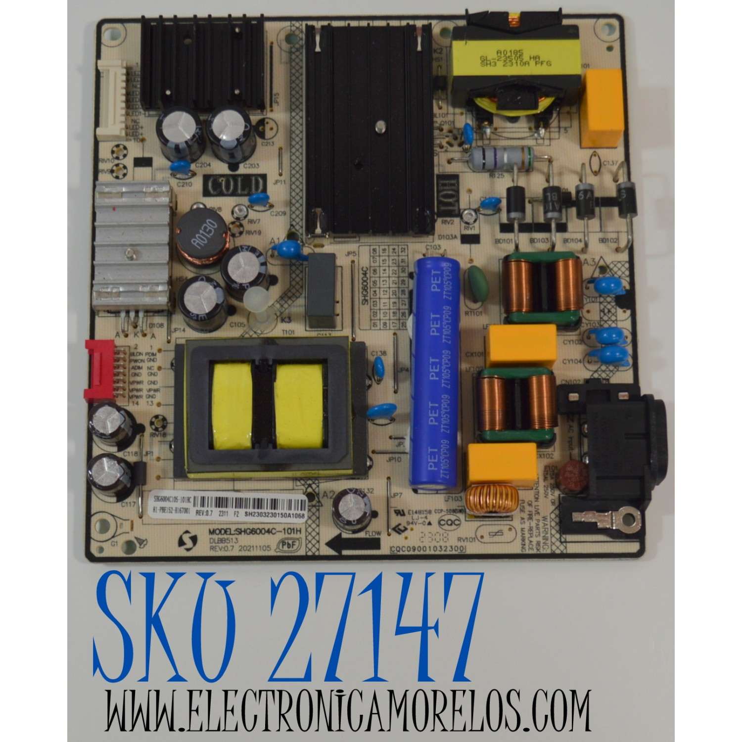 FUENTE DE PODER ORIGINAL NUEVA PARA TV TCL / NUMERO DE PARTE 81-PBE152-H167001 / SHG6004C-101H / DLBB513 / SHG6004C / SHG6004C105-101HC / 210211105 / CQC09001032300 / E148158 / MODELO 55CF630