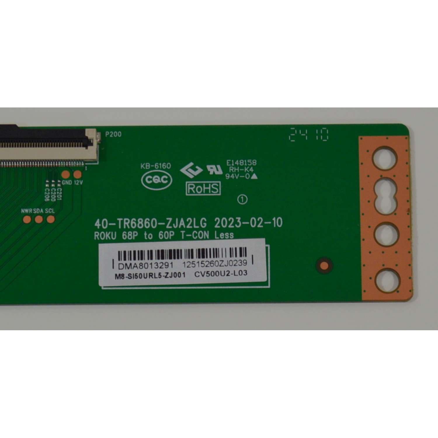 T-CON ORIGINAL NUEVA PARA TV PHILIPS / NUMERO DE PARTE M8-SI50URL5 / 40-TR6860-ZJA2LG / M8-SI50URL5-ZJ001 / CV500U2-L03 / E148154 / DMA8013291 / 12515260ZJ / ROKU 68P to 60P T-CON Less / MODELO 50PUL6673 - Imagen 3
