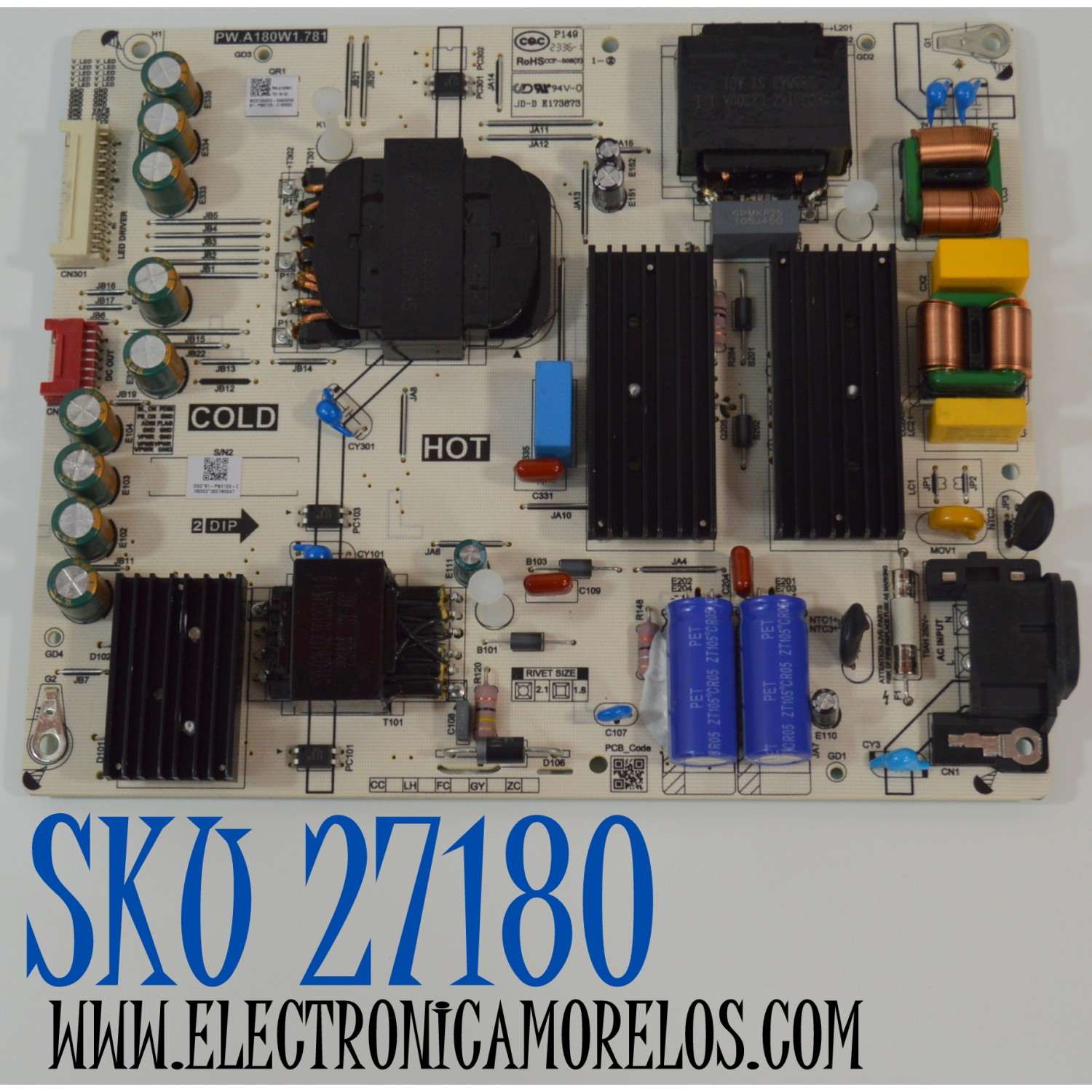 FUENTE DE PODER ORIGINAL NUEVA PARA TV AMAZON OMNI SERIES / NUMERO DE PARTE 81-PWE12X-C180002 / PW.A180W1.781 / PW.A180W1.781-M-02 / E173873 / PW.A180W1 781-M-02 / MODELO QL55F601A