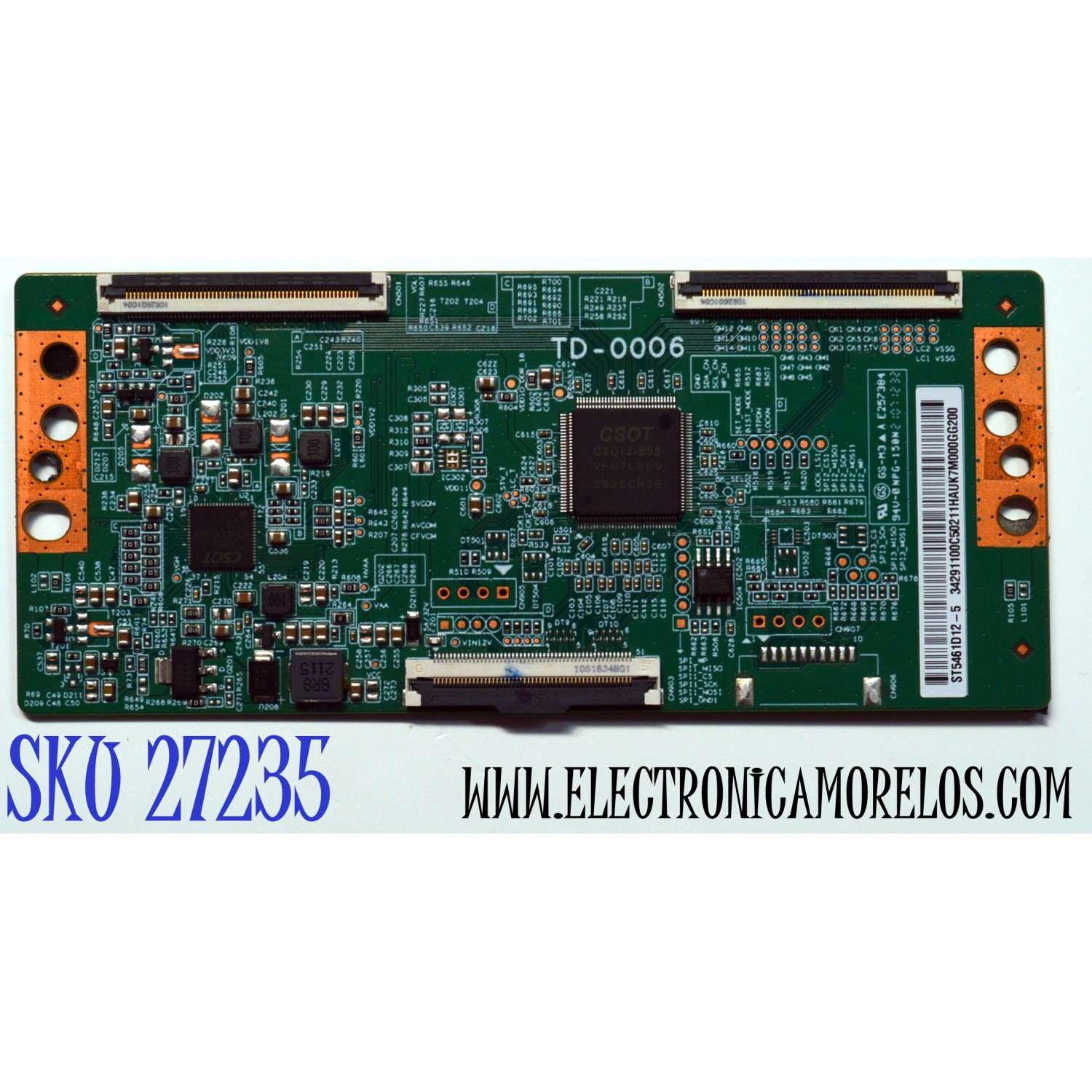 T-CON ORIGINAL PARA TV ELEMENT / JVC / NUMERO DE PARTE 34291100C50211 / TD-0006 / ST5461D12-5 / 34.29110.0C5 / 34.29110.0C / E257384 / DISPLAY ST5461D12-4 VER.2.2 / BOARD ST5461D12-5-XL-1 / ST5461D12-5-XR-1 / MODELOS E4AA55R / LT-55MAW804 / LT-55MAW595
