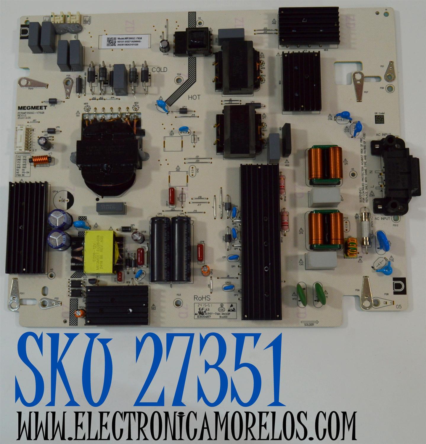 FUENTE DE PODER ORIGINAL PARA TV VIZIO / NUMERO DE PARTE 60101-05071A / MP350GC-75Q6 / MP350GC-V75Q6 / 60101-05071A0MMS / 24030138242101520 / PANEL BOEI750WQ1 / DISPLAY HV750QUB-F92 / MODELO M75Q6X-L4 / M75Q6X-L4 LBSFV9GA