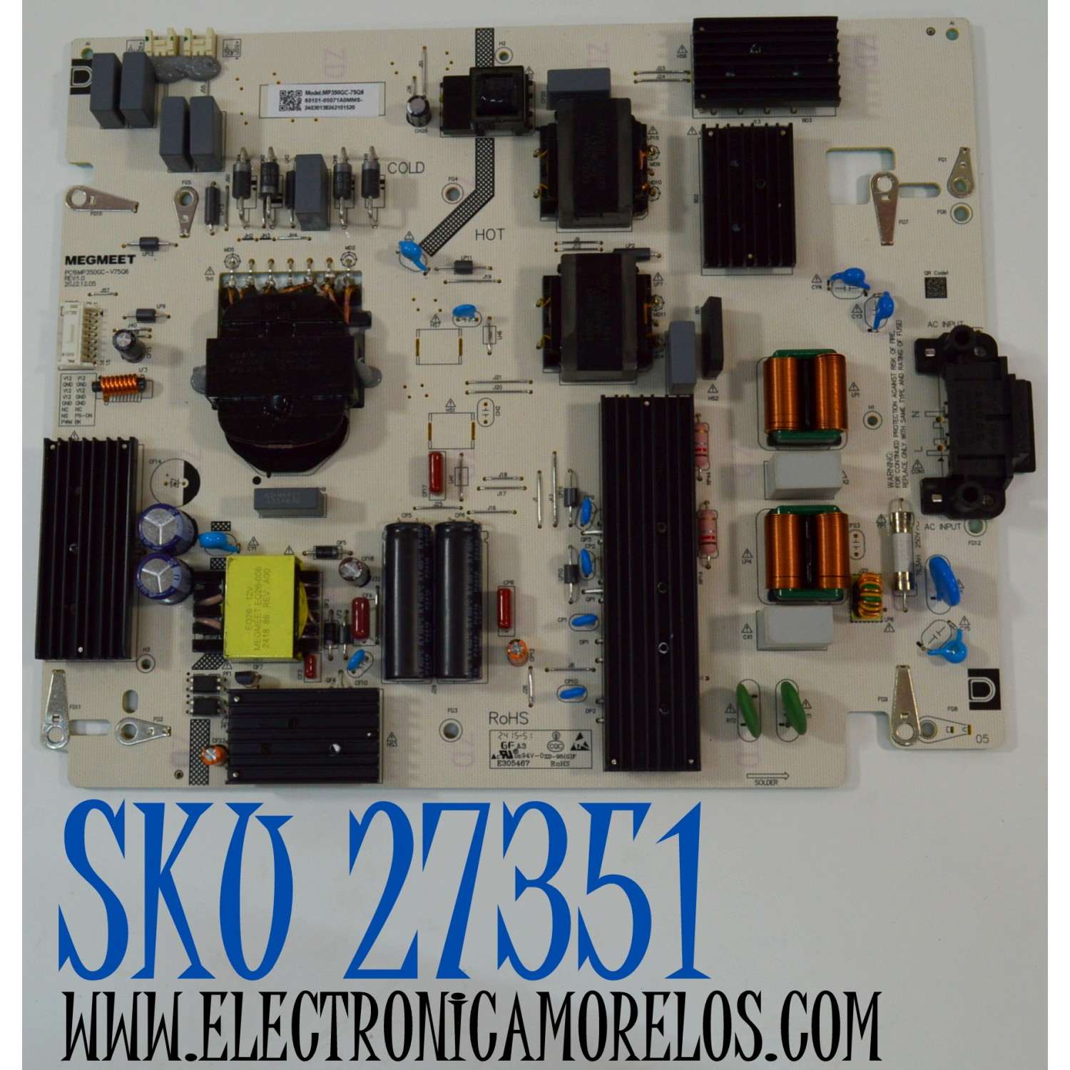 FUENTE DE PODER ORIGINAL PARA TV VIZIO / NUMERO DE PARTE 60101-05071A / MP350GC-75Q6 / MP350GC-V75Q6 / 60101-05071A0MMS / 24030138242101520 / PANEL BOEI750WQ1 / DISPLAY HV750QUB-F92 / MODELO M75Q6X-L4 / M75Q6X-L4 LBSFV9GA
