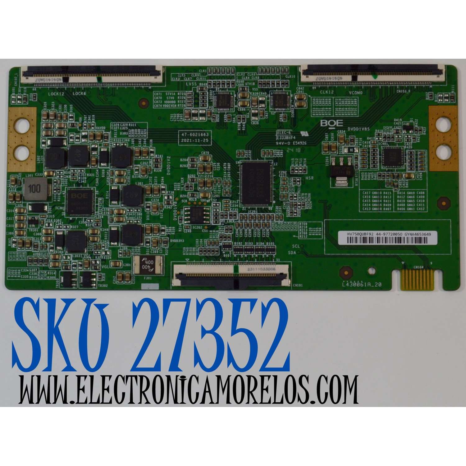 T-CON ORIGINAL PARA TV VIZIO / NUMERO DE PARTE 44-97720050 / 47-6021663 / HV750QUBF92 / 44-9772005O / GY4A4653649 / PANEL BOEI750WQ1 / DISPLAY HV750QUB-F92 / MODELO M75Q6X-L4 / 75PUL7552/F7