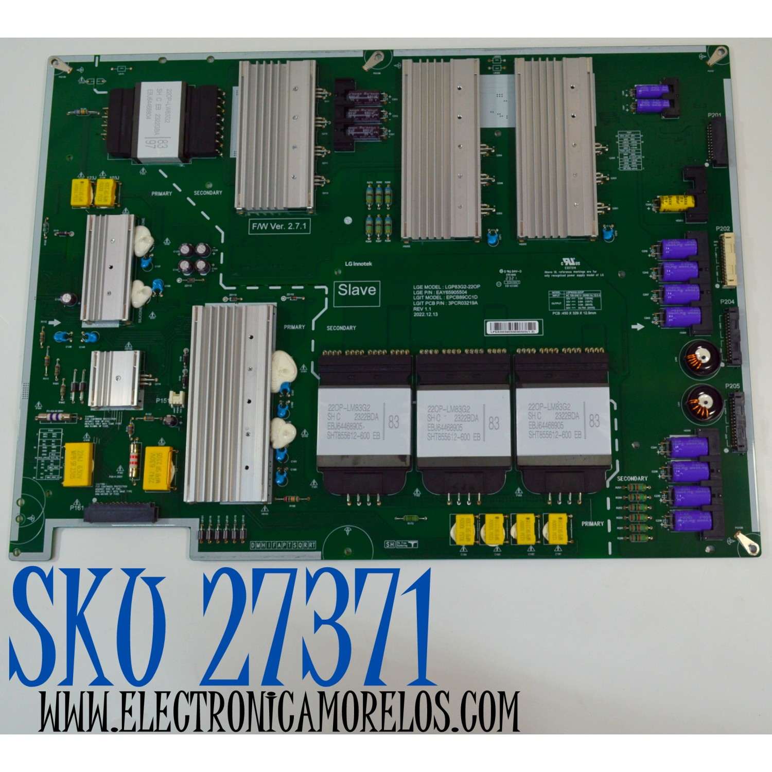 SUB FUENTE DE PODER ORIGINAL PARA TV LG / NUMERO DE PARTE EAY65905504 / 3PCR03219A / LGP83G2-22OP / EPCB89CC1D / 65905504 / PANEL LE830AQG (LQ)(B1) / MODELO OLED83G3PUA / OLED83G3PUA.BUSYLJR