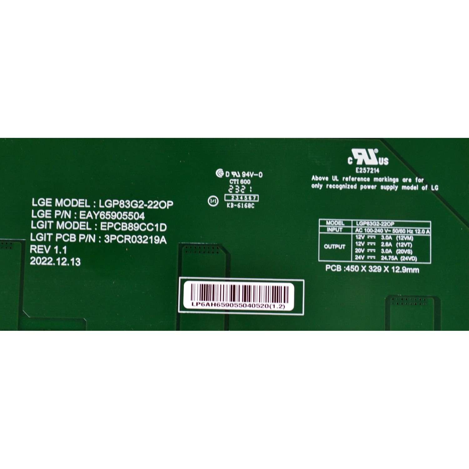 SUB FUENTE DE PODER ORIGINAL PARA TV LG / NUMERO DE PARTE EAY65905504 / 3PCR03219A / LGP83G2-22OP / EPCB89CC1D / 65905504 / PANEL LE830AQG (LQ)(B1) / MODELO OLED83G3PUA / OLED83G3PUA.BUSYLJR - Imagen 2
