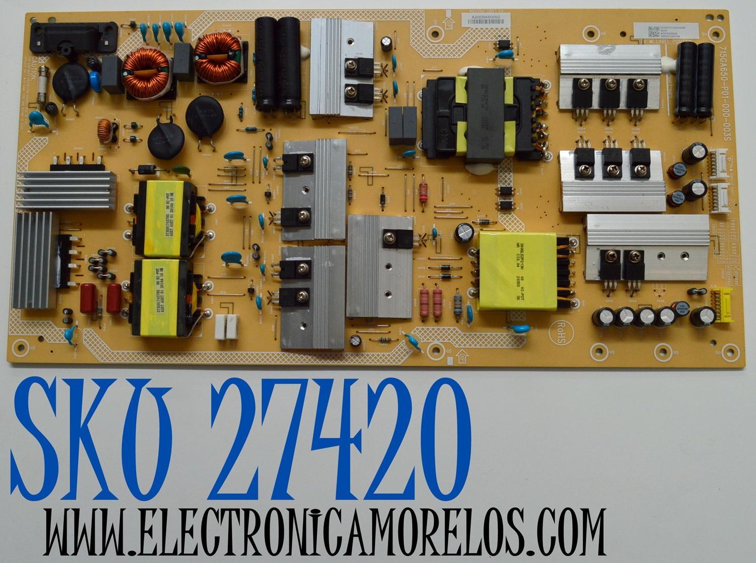 FUENTE DE PODER ORIGINAL PARA TV VIZIO / NUMERO DE PARTE ADTVJ1834ABP / 715GA650-P01-000-003S / (X)ADTVJ1834ABP / KSP650608 / 5025573A0166 / A2009450092 / PANEL T650QVF09.4 / DISPLAY T650QVN07.2 / MODELO P65QX-H1