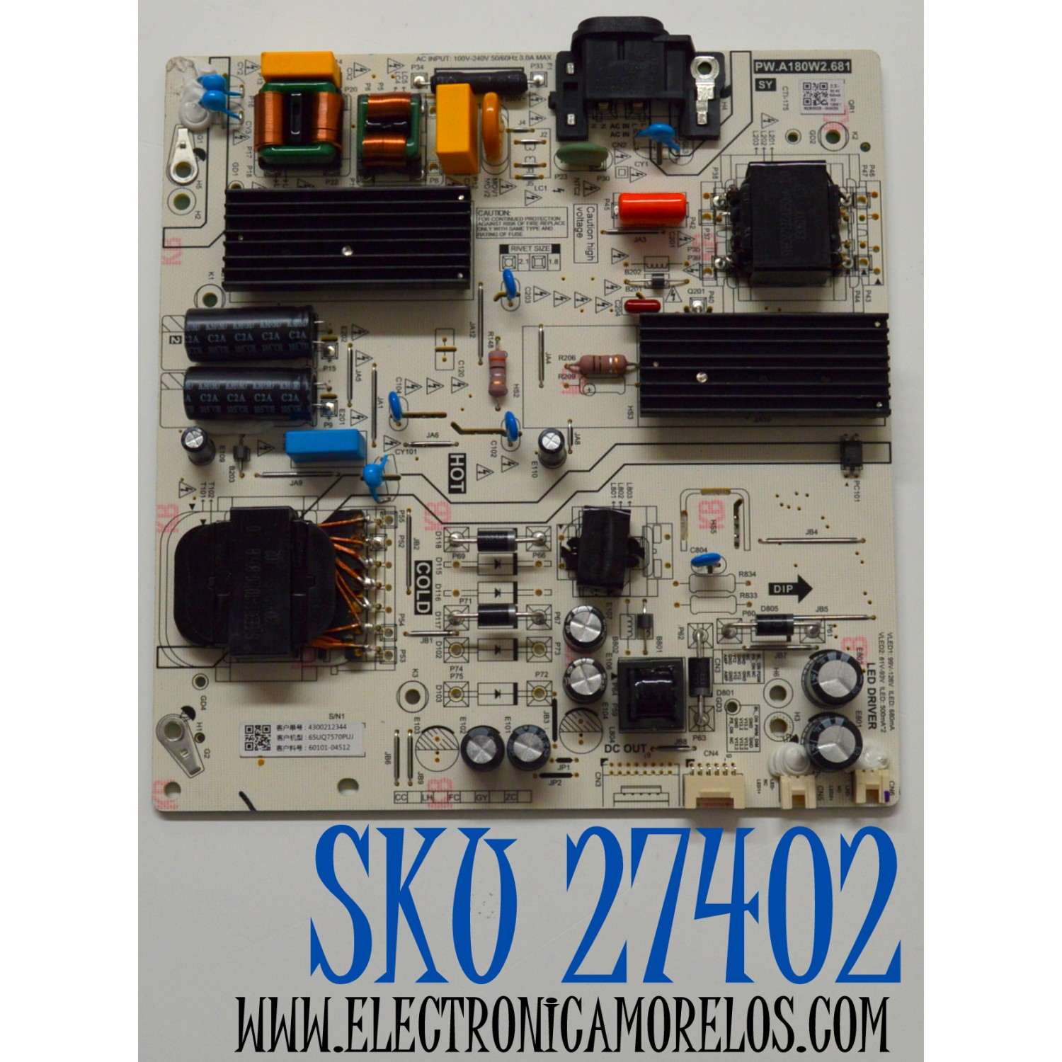 FUENTE DE PODER ORIGINAL PARA TV LG / NUMERO DE PARTE  60101-04512 / PW.A180W2.681 / 4300212344 / M23020228 / PANEL BOEI650WQ1QF7D / DISPLAY HV650QUB-F7D / BOARD HV650QUB_N9E_L2_S4 / 47_6002895 / HV650QUB_N9E_L1_S3 / 47_6002894 / MODELO 65UQ7570PUJ.CWMFBH