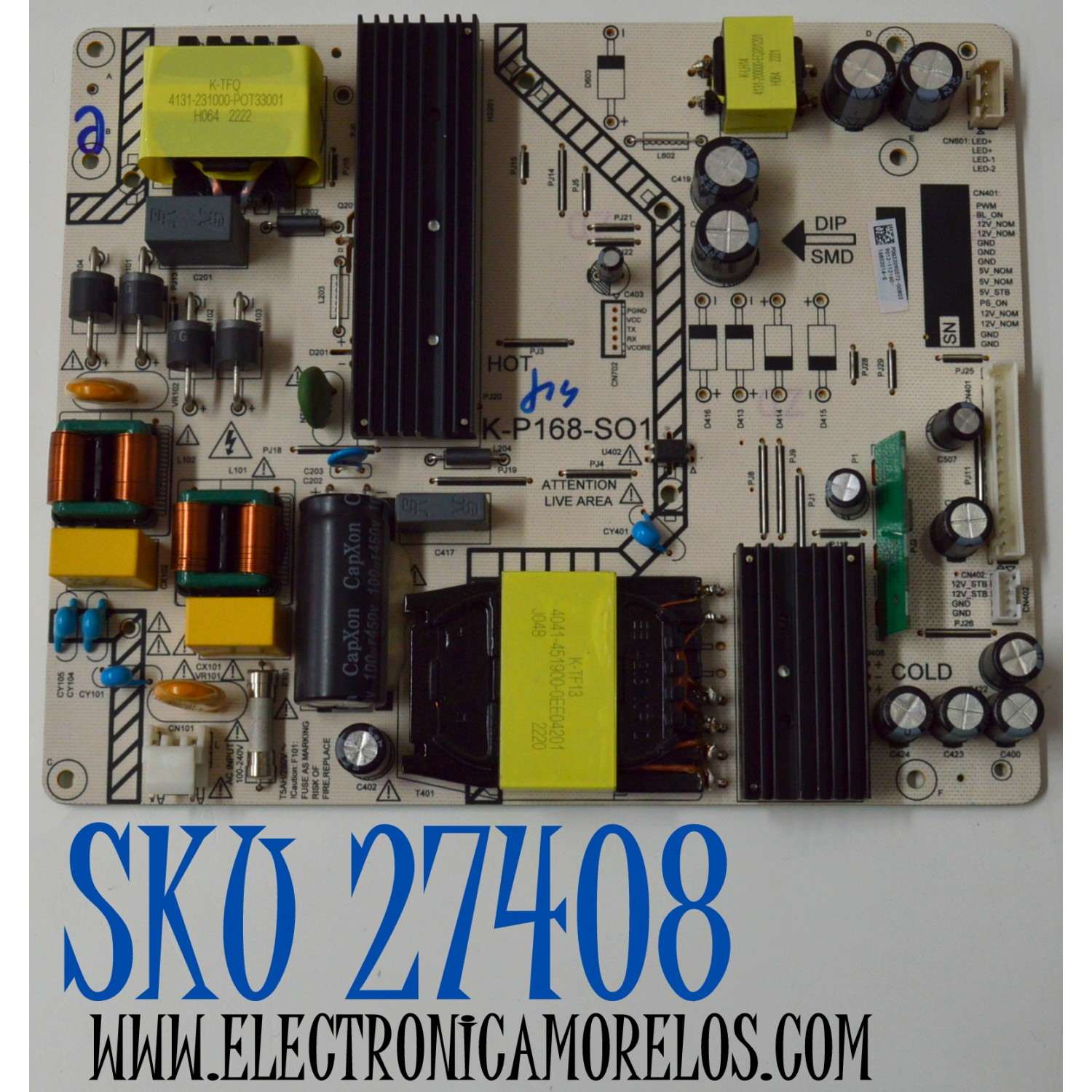 FUENTE DE PODER ORIGINAL PARA TV SHARP / NUMERO DE PARTE 9012-112160-16802014-S / K-P168-SO1 / P0Q22090572-00802 / PANEL K650WDF / DISPLAY JR645R3HA3L / MODELO 4P-B65EJ2U