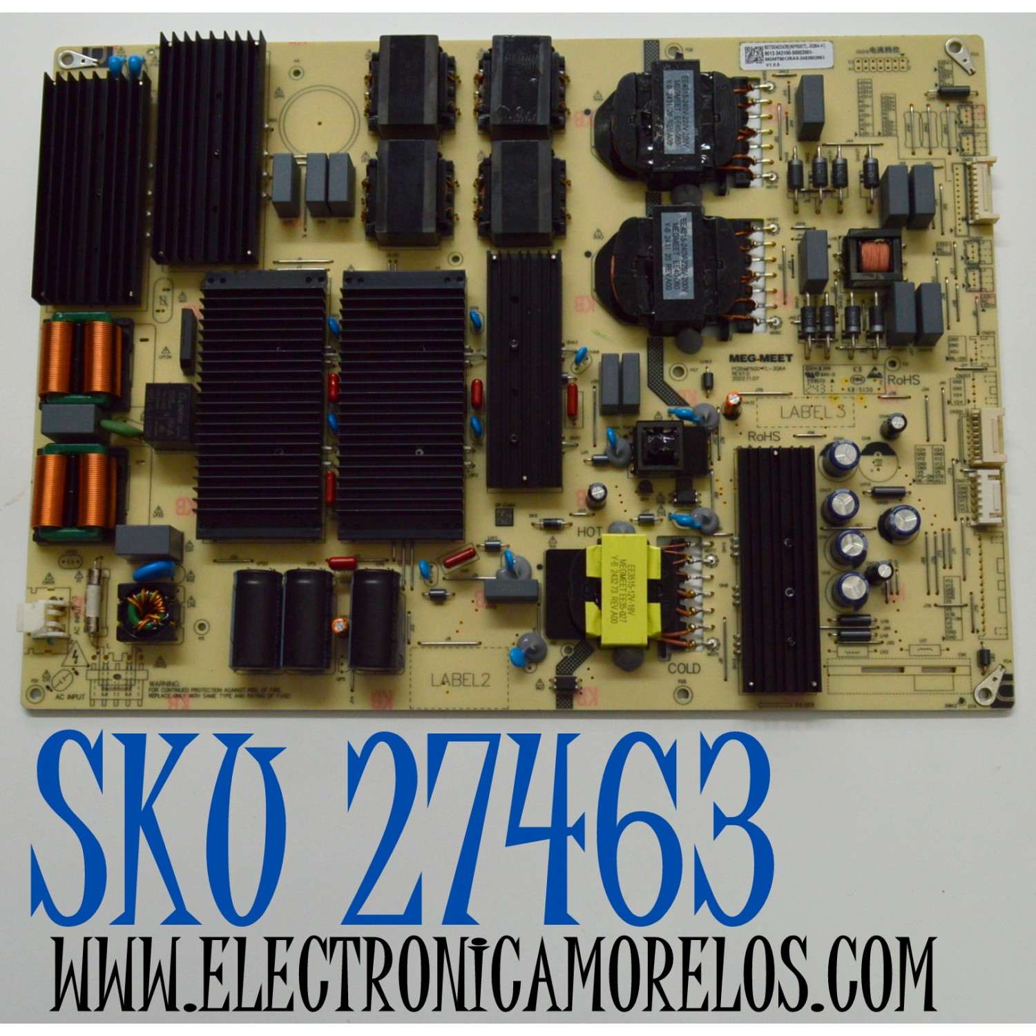 FUENTE DE PODER ORIGINAL PARA TV ONN / NUMERO DE PARTE 9012-242100-50002001 / MP500TL-3Q64 / MP500TL-3Q64-K / MGMT9012RA0 / 2482602963 / S0700402435 / PANEL K980WDK41 / DISPLAY SG9751D01-1 VER.2.1 / BOARD SG9751D01-1-XRR-1 / MODELO 100146865 98"
