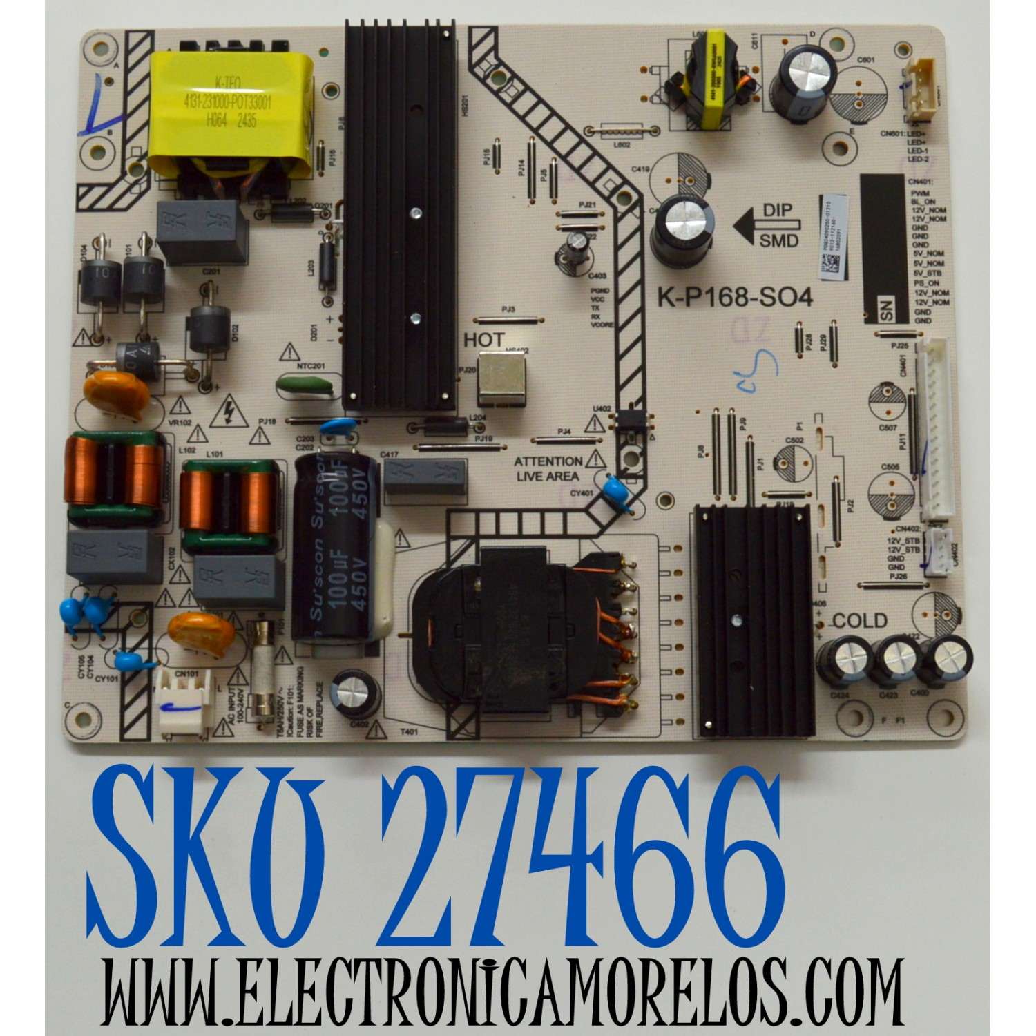 FUENTE DE PODER ORIGINAL PARA TV ONN / NUMERO DE PARTE 9012-112160-16802091 / K-P168-S04 / P0Q24090250-01210 / PANEL K550WDGF / LC550EQC (SM)(A4) / MODELO 100012586 55"