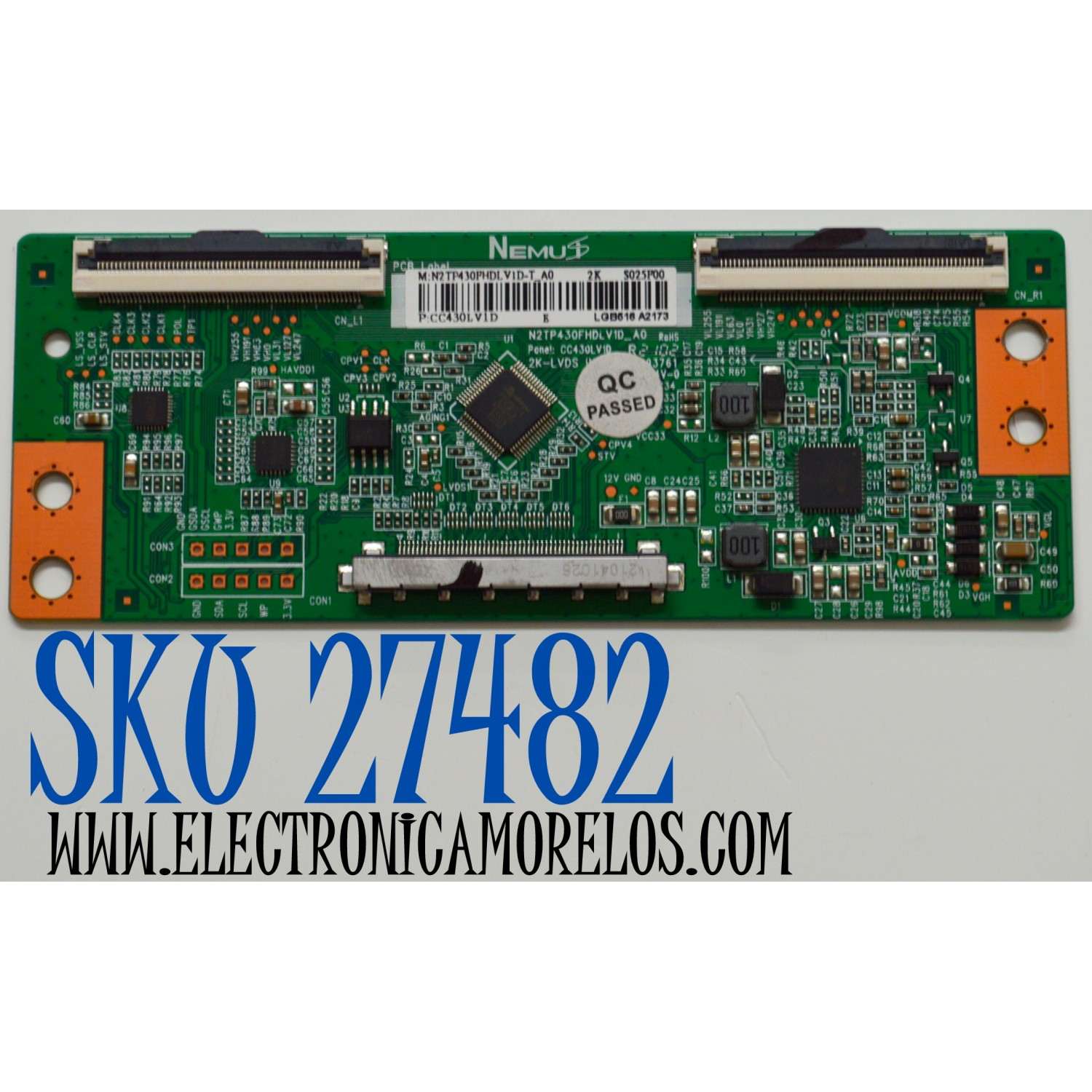 T-CON ORIGINAL PARA TV SCEPTRE / NUMERO DE PARTE N2TP430FHDLV1D / N2TP430FHDLV1D_A0 / CC430LV1D / N2TP430FHDLV1D-T_A0 / 2K-LVDS / LGB516 A2173 / PANEL BOEA430WU1 / DISPLAY CC430LV1D VER.02 / MODELO X437BV-FSRD / X437BV-FSRB