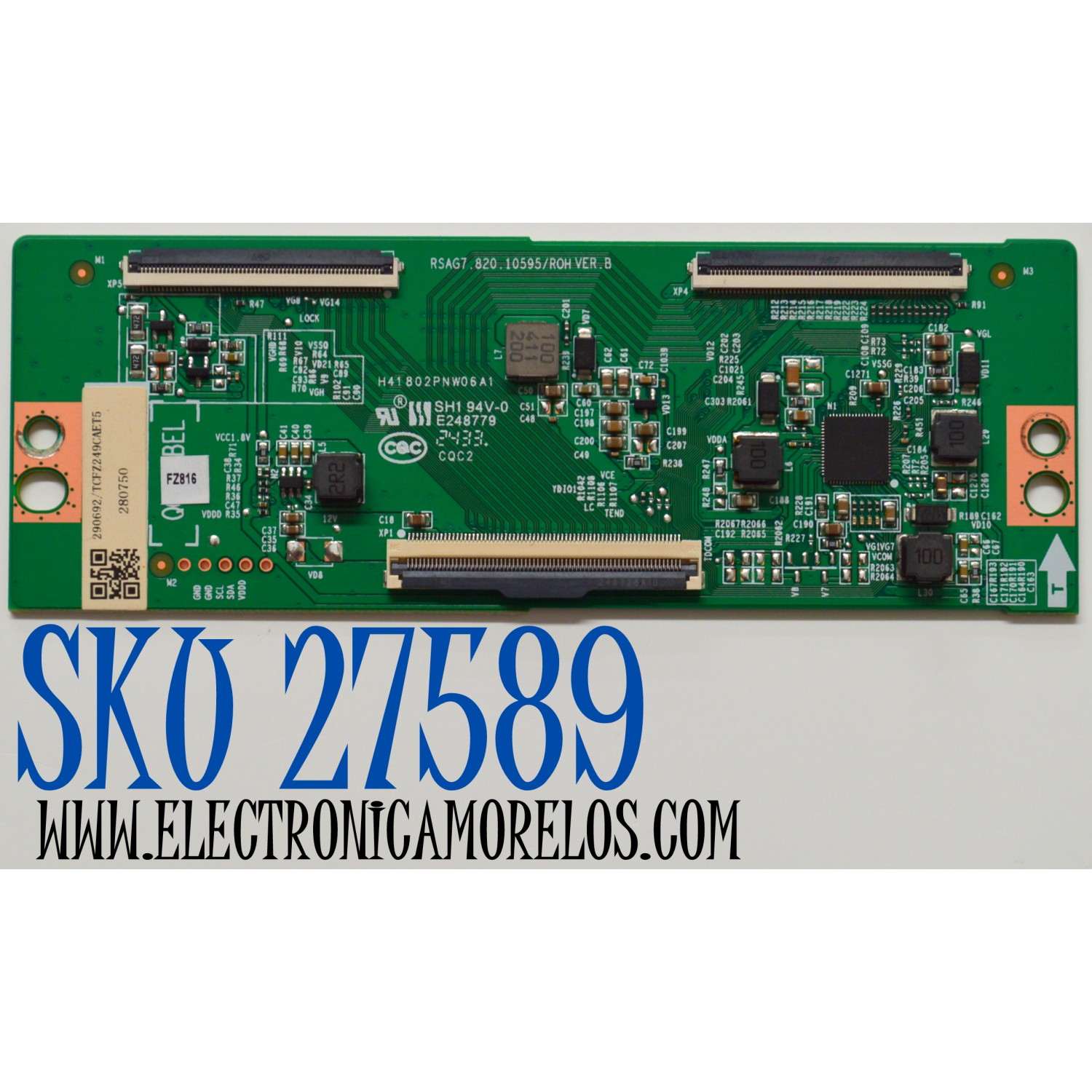 T-CON ORIGINAL PARA TV HISENSE / NUMERO DE PARTE 290692 / RSAG7.820.10595/ROH VER.B / 280750 / H41802PNW06A1 / PANEL HD425Y1U51-T0LHK5\ROH / DISPLAY T430QVN03.7 / BOARD 43T10-S0F XL BD / 43T10-S0G XR BD / MODELO 43QD65NF
