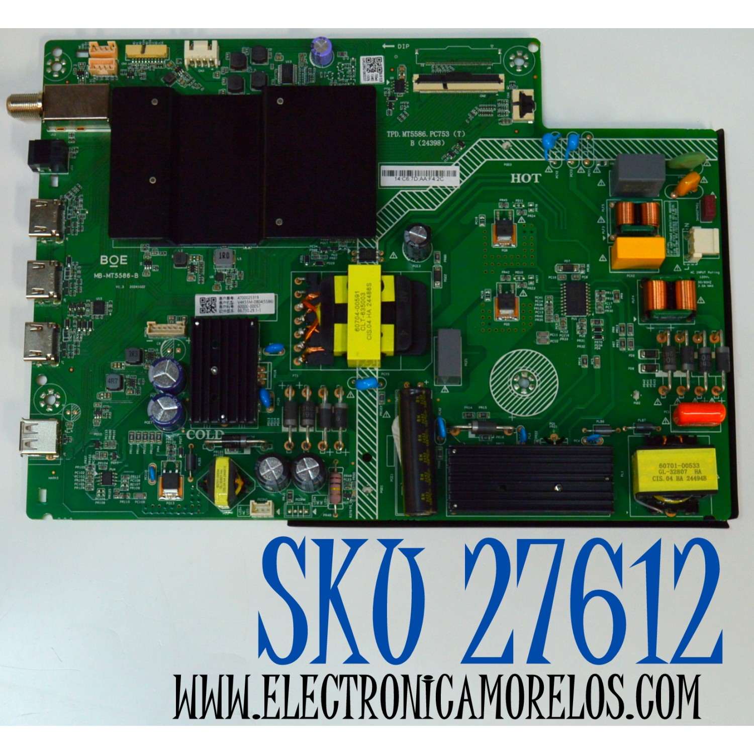 MAIN FUENTE COMBO ORIGINAL PARA TV VIZIO 4K UHD HDR SMARTCAST / NUMERO DE PARTE 60000-00057 / TPD.MT5586.PC753 (T) / MB-MT5586-B / 4700025319 / U24120992 / PANEL BOEI550WQ1 / DISPLAY HV550QUB-F70 REV.2.0 / MODELO V4K55M-0804 / V4K55M-0804 LBVFV9HB - Imagen 1