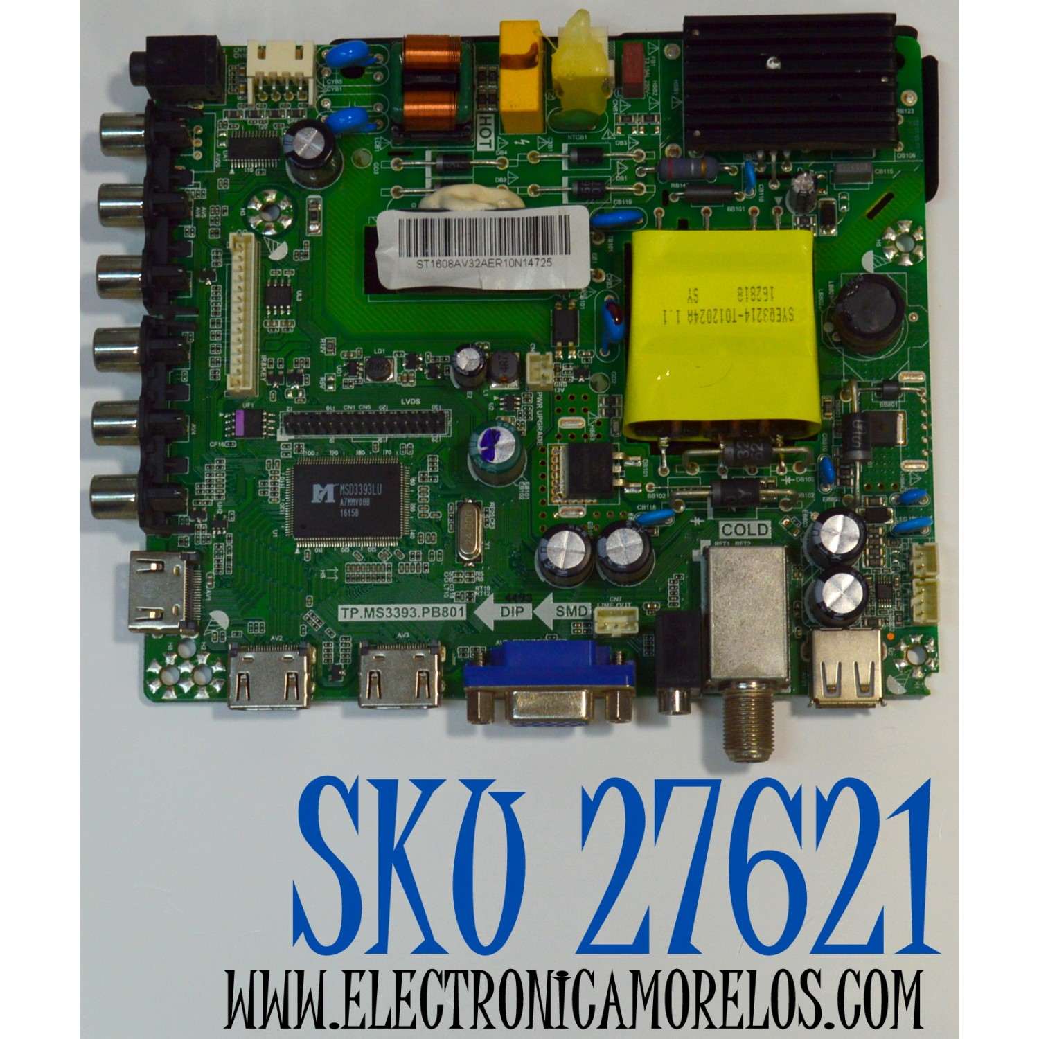 MAIN FUENTE COMBO ORIGINAL PARA TV AVERA / NUMERO DE PARTE L16084493 / TP-MS3393.PB801 / ST3151A04-8 / ST1608AV32AER10N / L16084493-0A02449 / DISPLAY ST3151A04-8 / MODELO 32AER10N