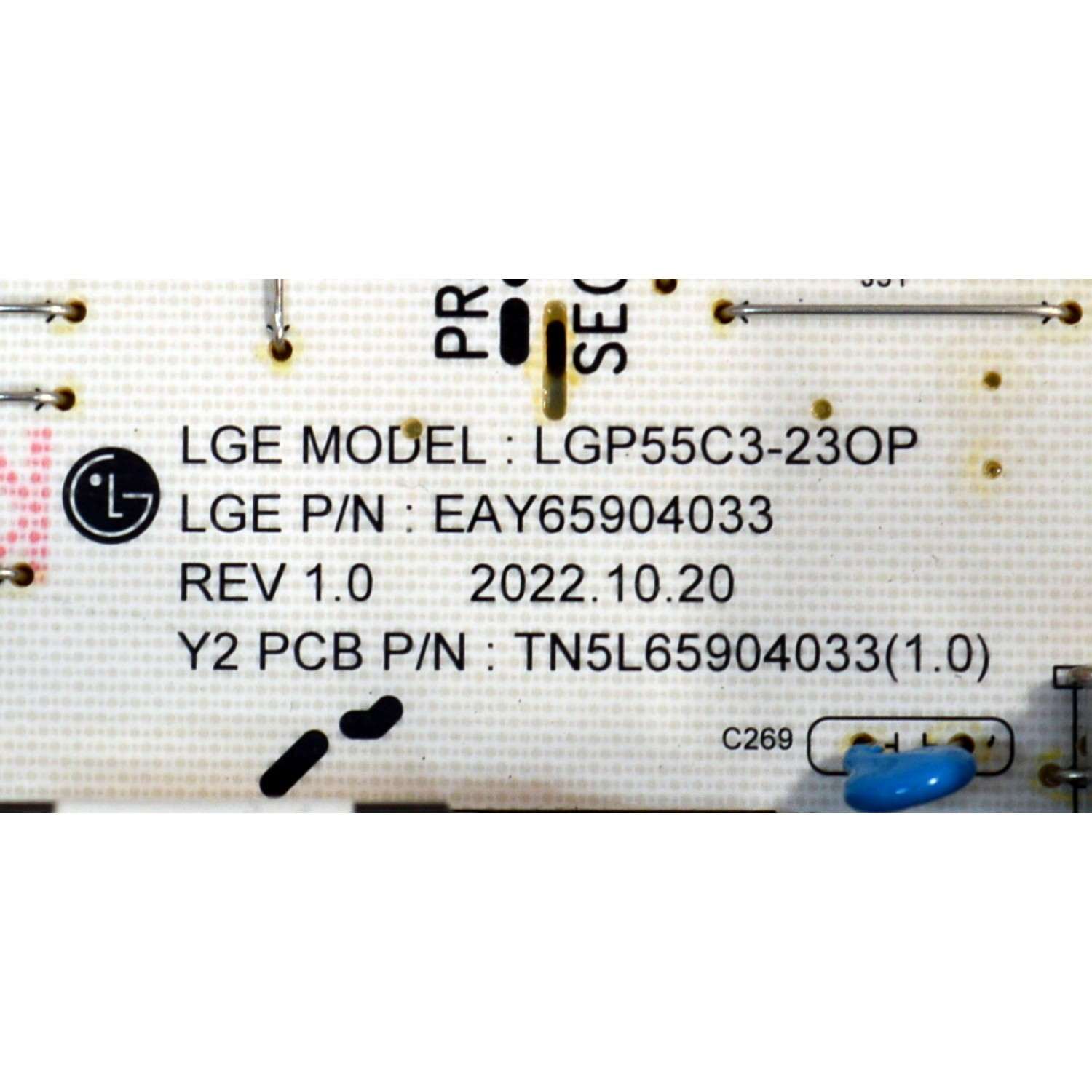 FUENTE DE PODER ORIGINAL PARA TV LG / NUMERO DE PARTE EAY65904033 / LGP55C3-23OP / TN5L65904033(1.0) / 65904033 / MODELO OLED55C3AUA / OLED55C3AUA.DUSQLJR - Imagen 3