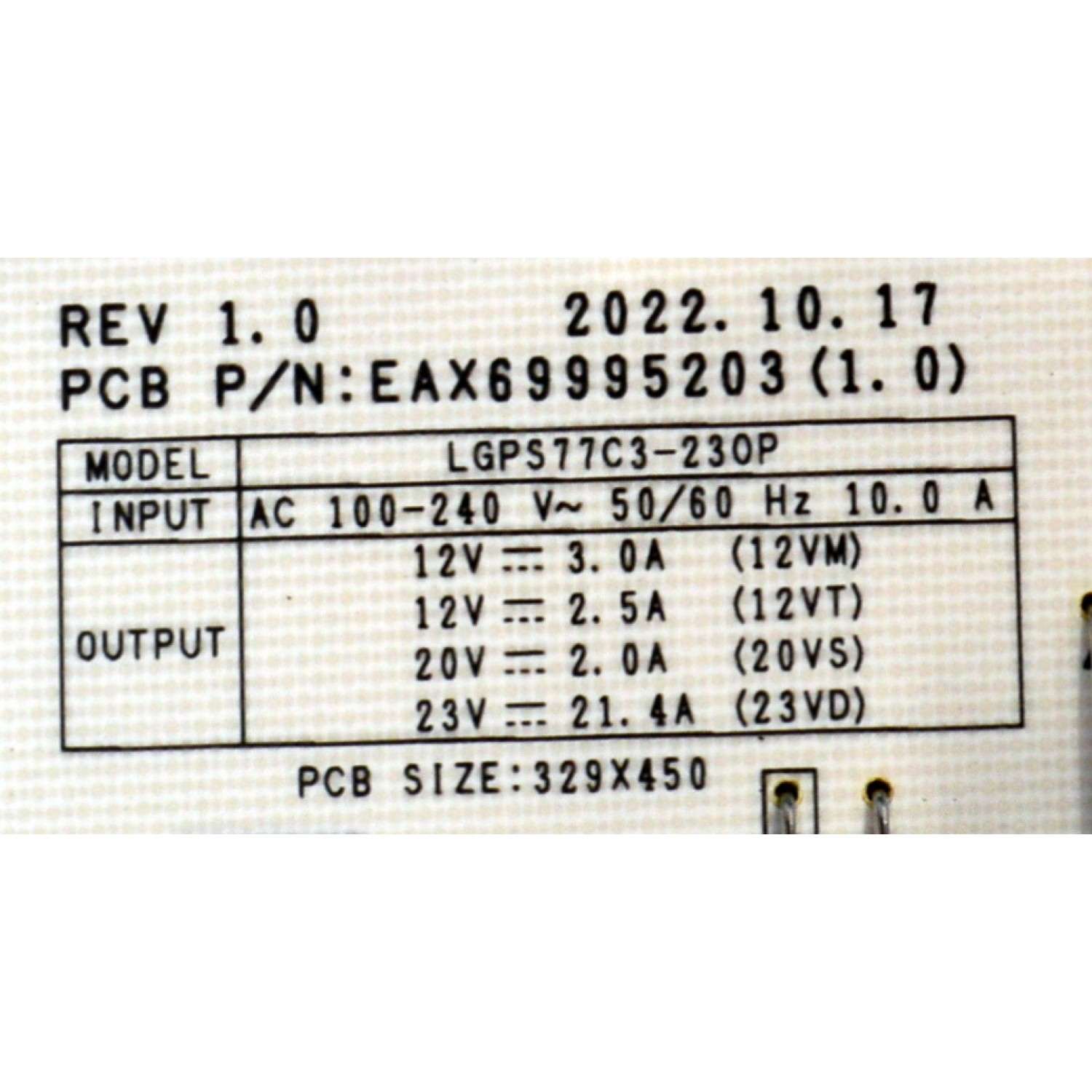 FUENTE DE PODER ORIGINAL PARA TV LG / NUMERO DE PARTE 41959901 / EAX69995203 / EAX69995203(1.0) / LGPS77C3-23OP / MODELO OLED77C4AUA / OLED77C4AUA.DUSQLJR - Imagen 3