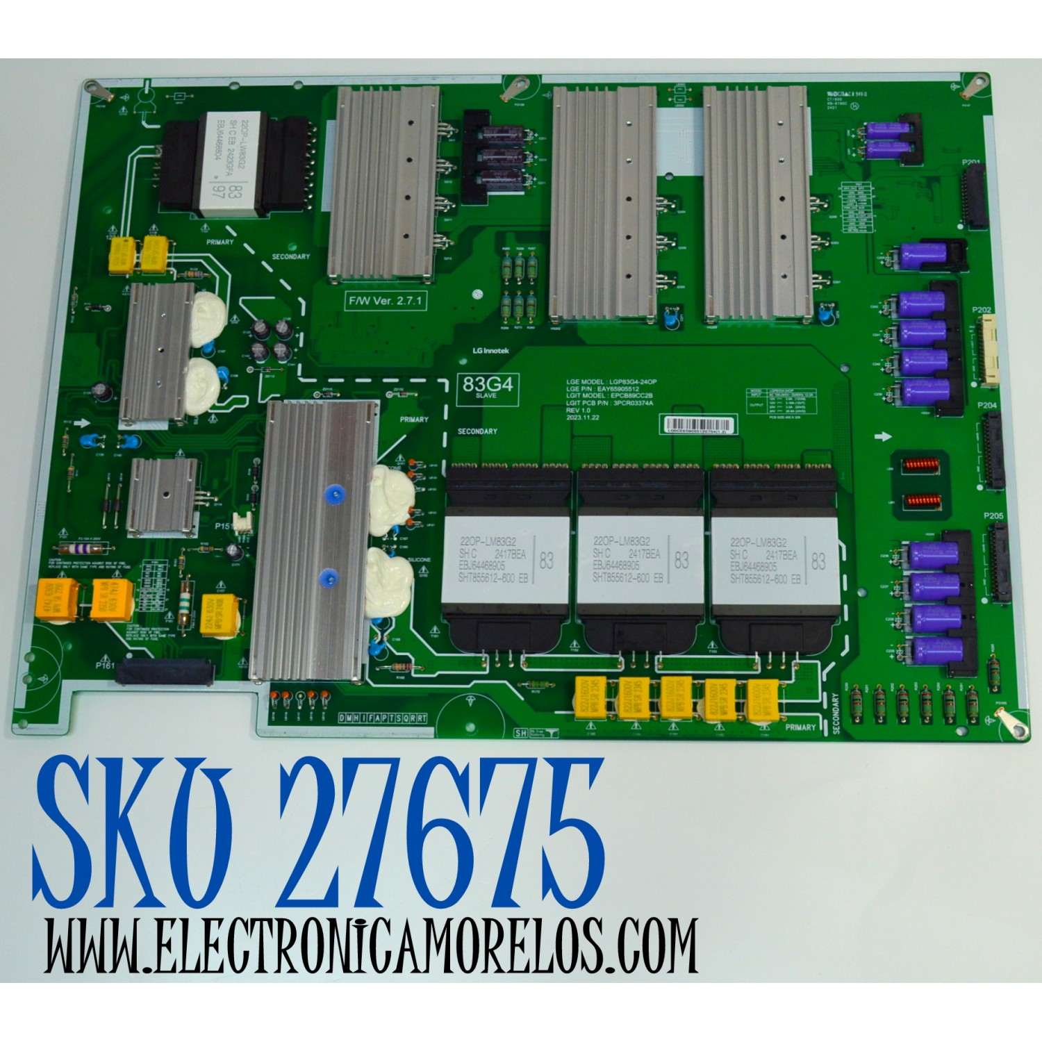 SUB FUENTE DE PODER ORIGINAL PARA TV LG / NUMERO DE PARTE EAY65905512 / LGP83G4-24OP / EPCB89CC2B / 3PCR03374A / 65905512 / MODELO OLED83G4WUA / OLED83G4WUA.BUSYLJR