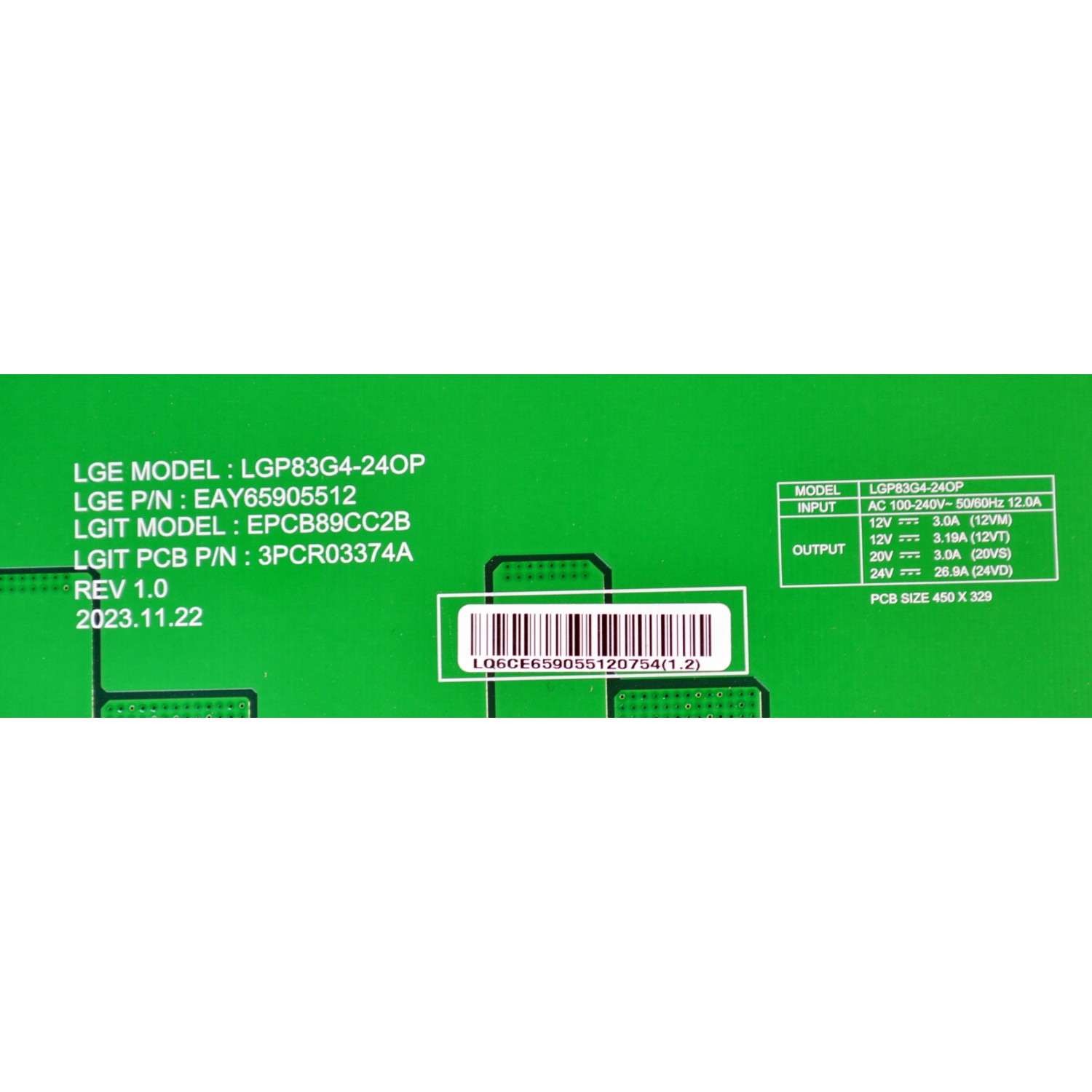 SUB FUENTE DE PODER ORIGINAL PARA TV LG / NUMERO DE PARTE EAY65905512 / LGP83G4-24OP / EPCB89CC2B / 3PCR03374A / 65905512 / MODELO OLED83G4WUA / OLED83G4WUA.BUSYLJR - Imagen 2