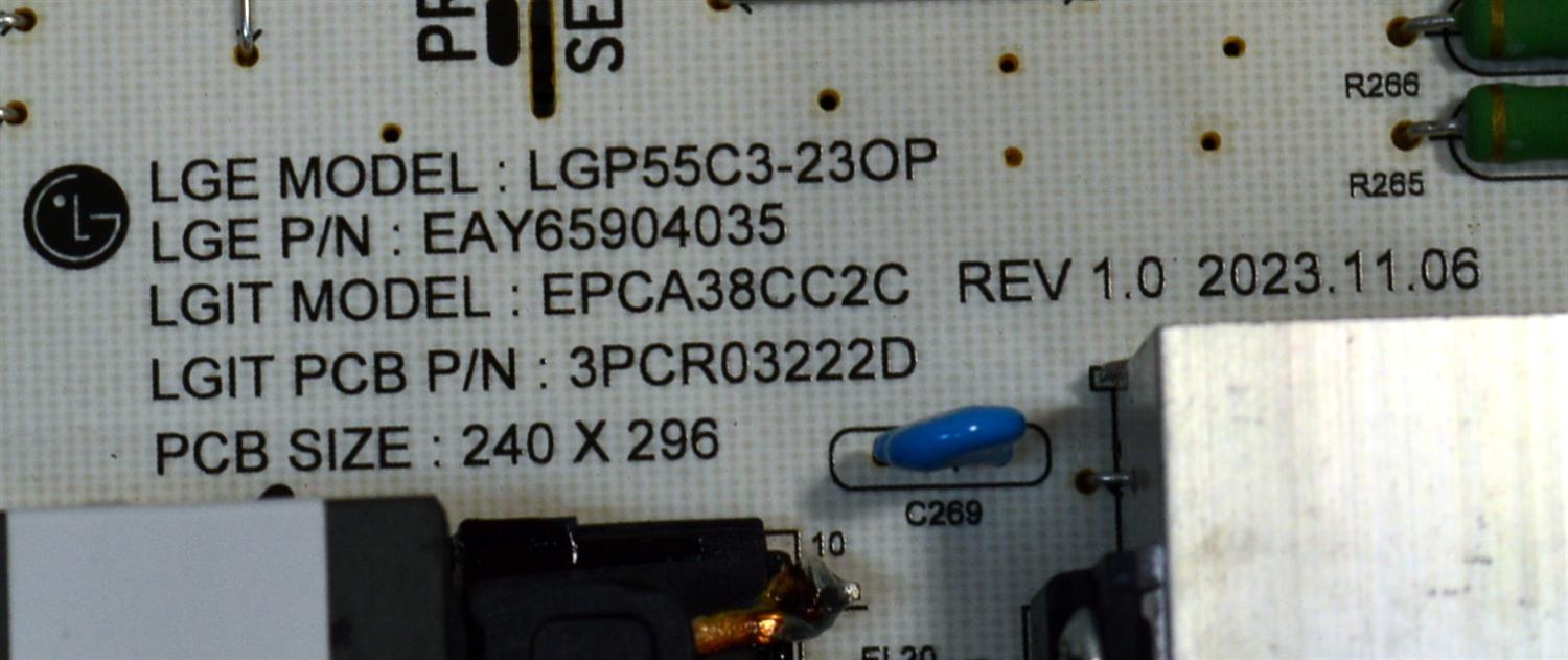 FUENTE DE PODER ORIGINAL PARA TV LG / NUMERO DE PARTE EAY65904035 / LGP55C3-23OP / EPCA38CC2C / 3PCR03222D / 65904035 / MODELO OLED55C4AUA / OLED55C4AUA.DUSQLJR - Imagen 4