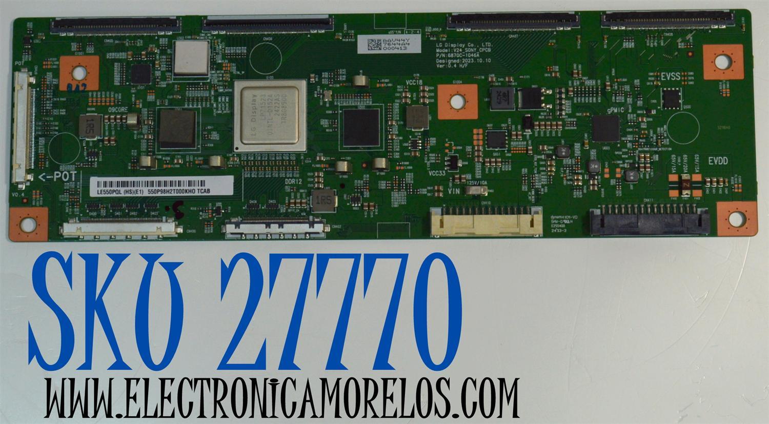 T-CON ORIGINAL PARA TV SONY / NUMERO DE PARTE 6871L-7644A / 6870C-1046A / LE550PQL (HS)(E1) / 7644A / PANEL YDEM055UNG11 / DISPLAY LE550PQL (HS)(E1) / MODELO K-55XR80C / K55XR80C