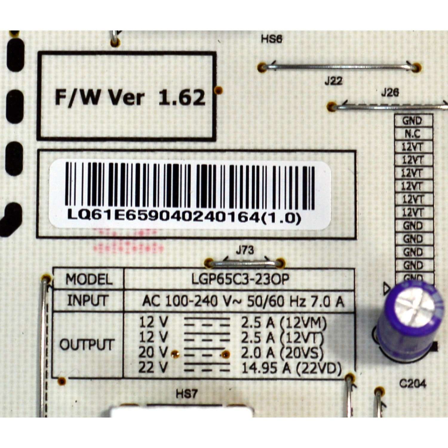 FUENTE DE PODER ORIGINAL PARA TV LG / NUMERO DE PARTE EAY65904024 / LGP65C3-23OP / EPC48CC2B / 3PCR03223C / 65904024 / MODELO OLED65C3AUA / OLED65C3AUA.DUSQLJR - Imagen 3