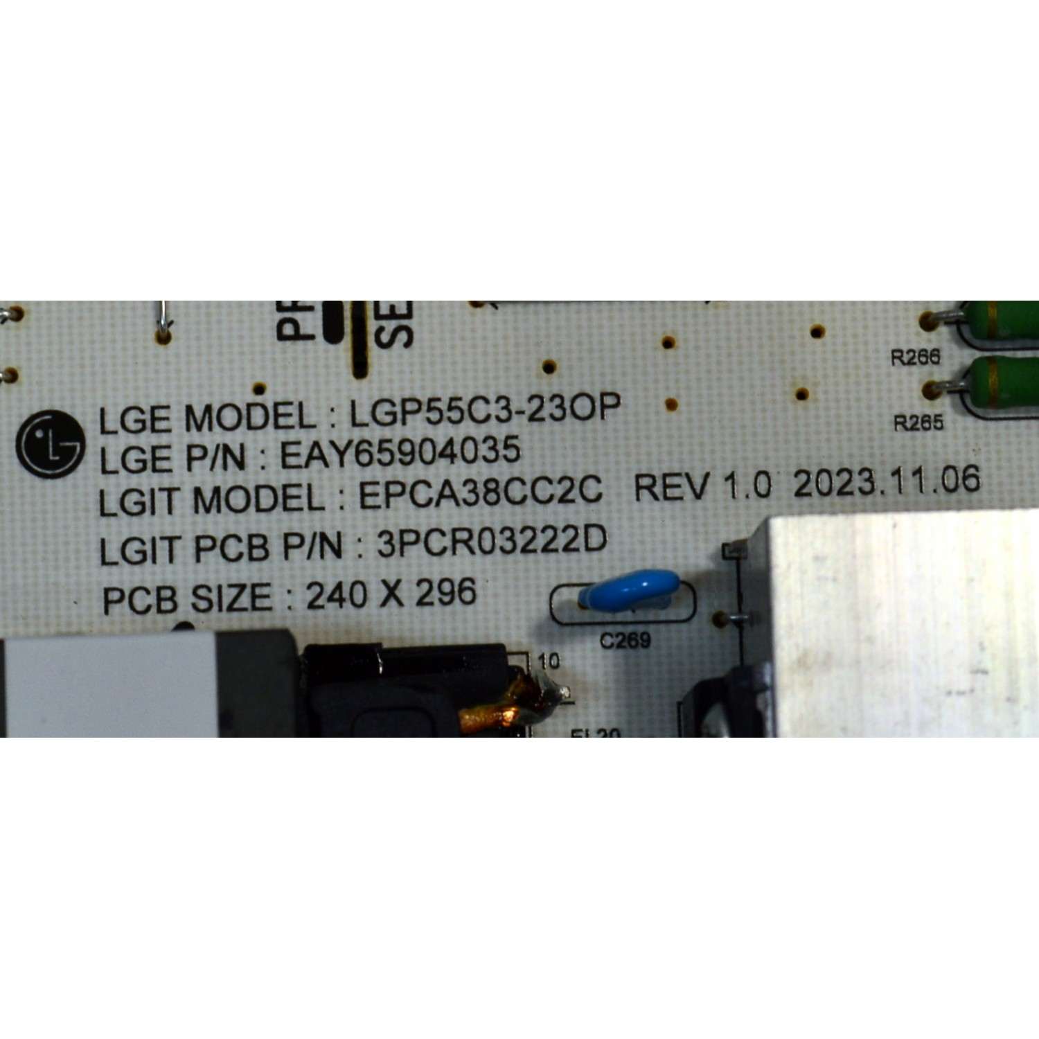 FUENTE DE PODER ORIGINAL PARA TV LG / NUMERO DE PARTE EAY65904035 / LGP55C3-23OP / EPCA38CC2C / 3PCR03222D / 65904035 / MODELO OLED55C4AUA / OLED55C4AUA.DUSQLJR - Imagen 4