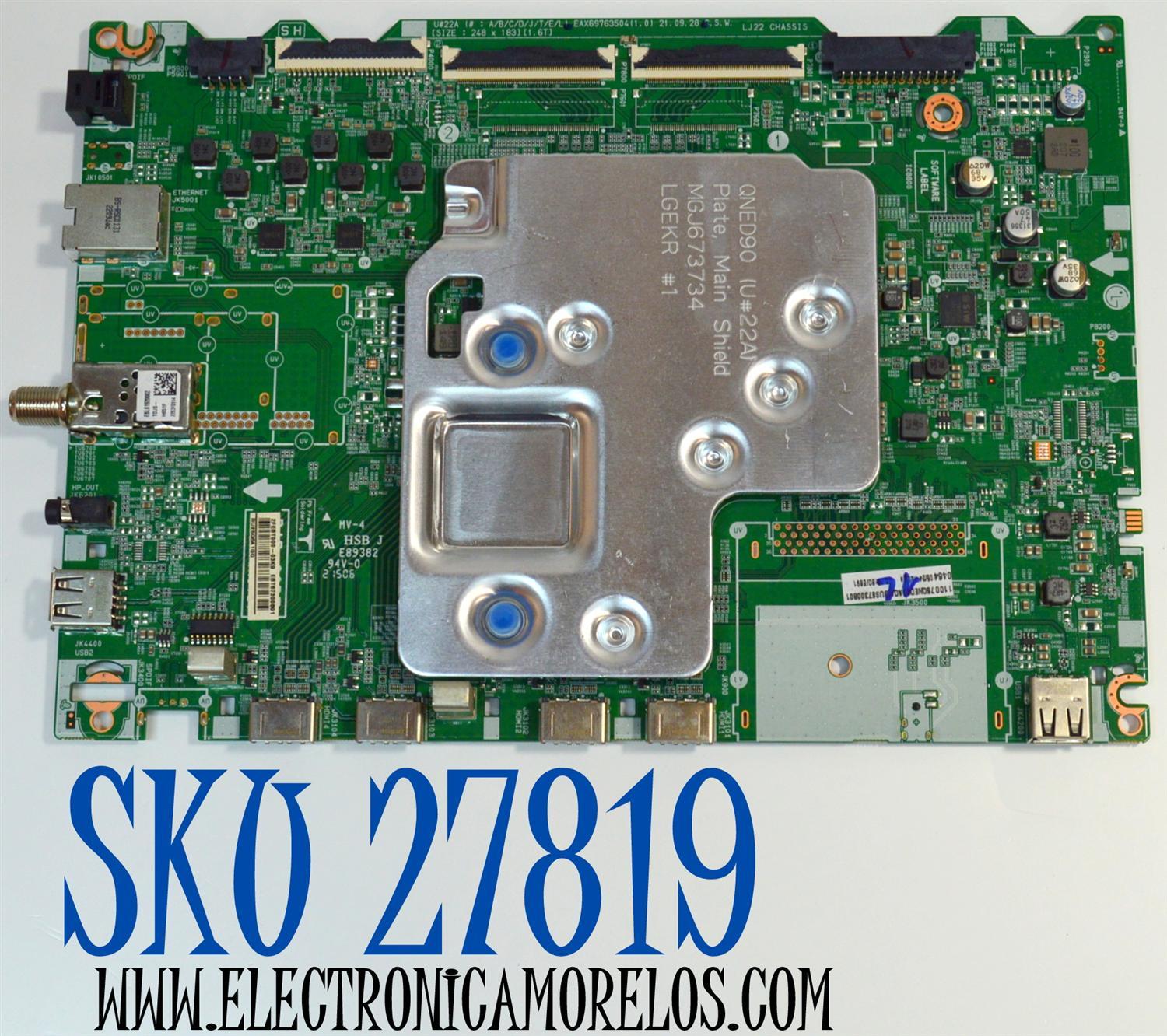 MAIN ORIGINAL PARA TV LG 4K UHD SMART TV / NUMERO DE PARTE EBT67300801 / EAX69763504 / EAX69763504(1.0) / 67300801 / PANEL NC750EQH-ABLH1 / DISPLAY HV750QUB-E7F / MODELO 75QNED80AQA / 75QNED80AQA.BUSGLJR