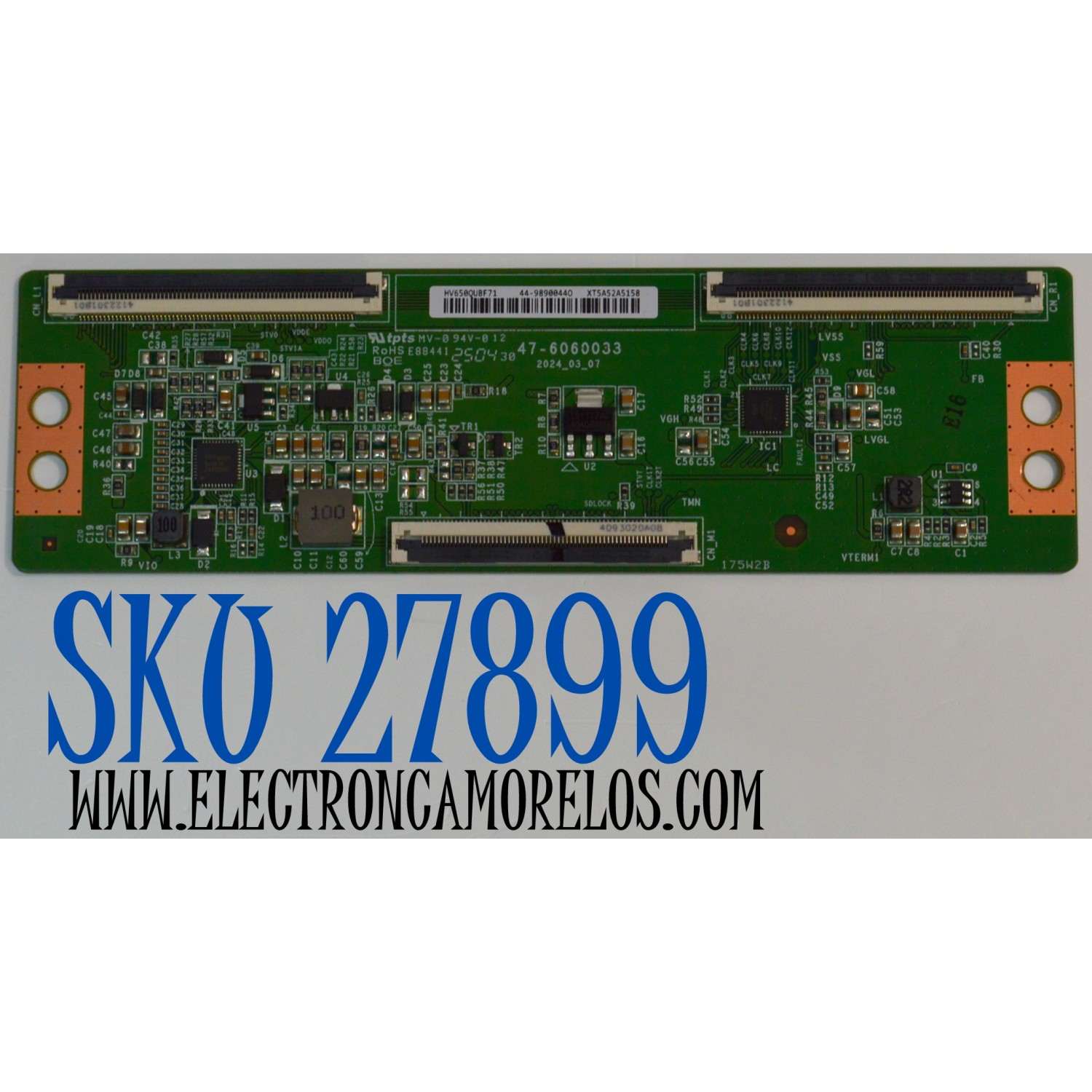 T-CON ORIGINAL PARA TV VIZIO / NUMERO DE PARTE 44-98900440 / 47-6060033 / HV650QUBF71 / 44-9890044O / PANEL BOEI650WQ1 / DISPLAY HV650QUB-F73 / MODELO M65Q6-L4 / M65Q6-L4 LBVR7PB